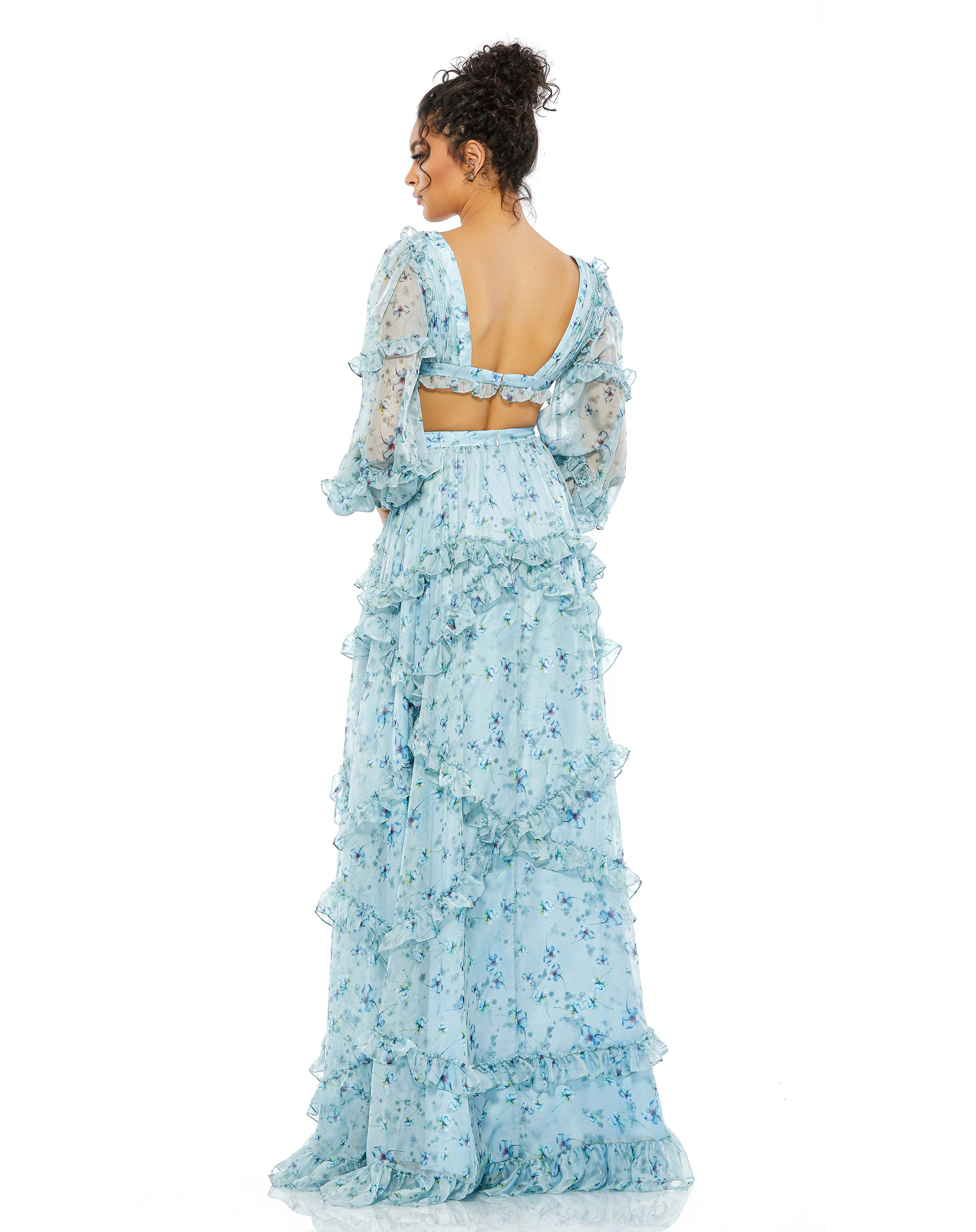 Ruffle Tiered Floral Cutout Long Sleeve Gown - FINAL SALE