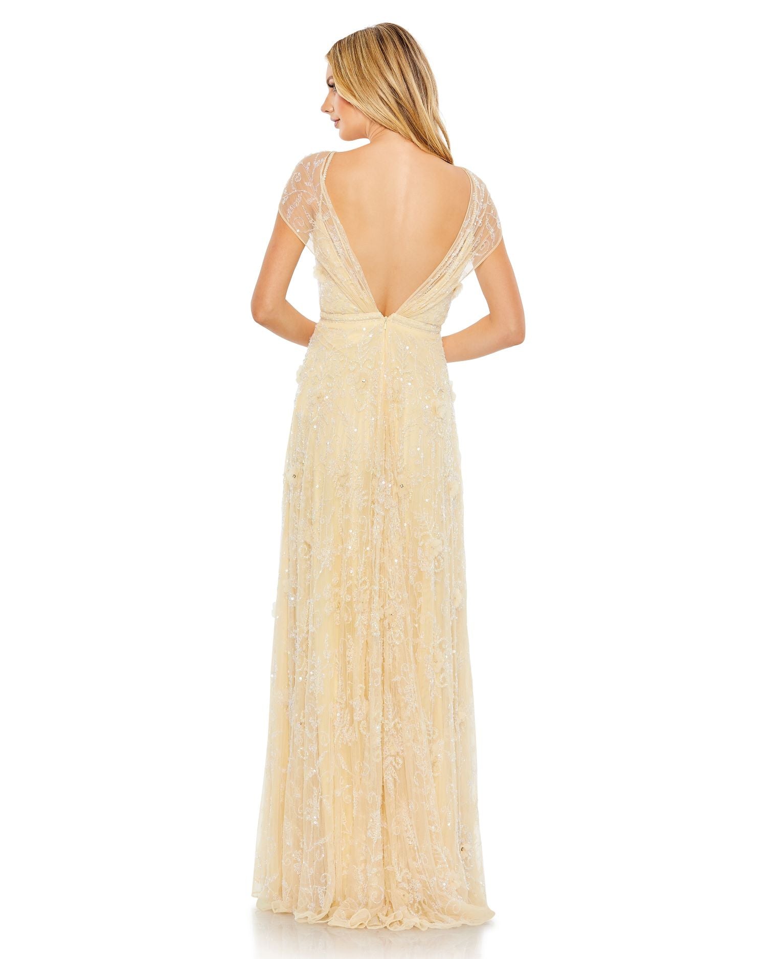Embellished Illusion Cap Sleeve Gown
