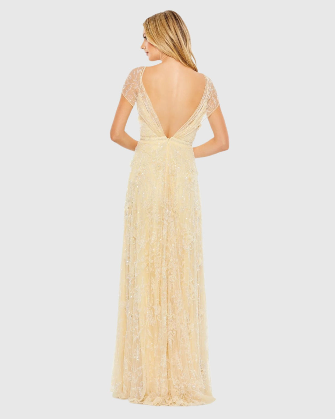 Embellished Illusion Cap Sleeve Gown