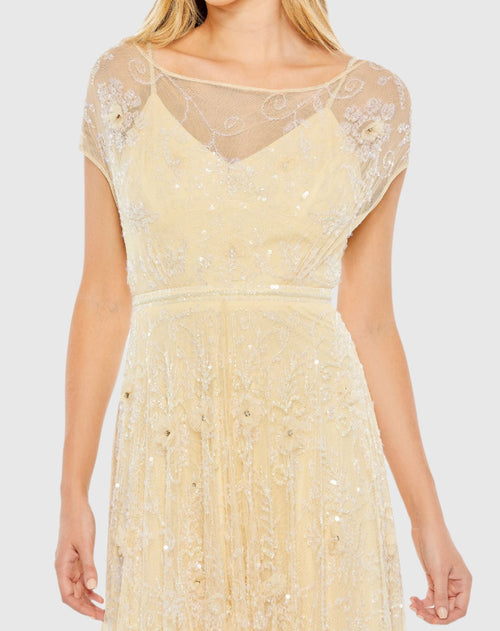 Embellished Illusion Cap Sleeve Gown