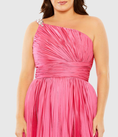 One Shoulder Embellished Pleated Sleeveless Gown