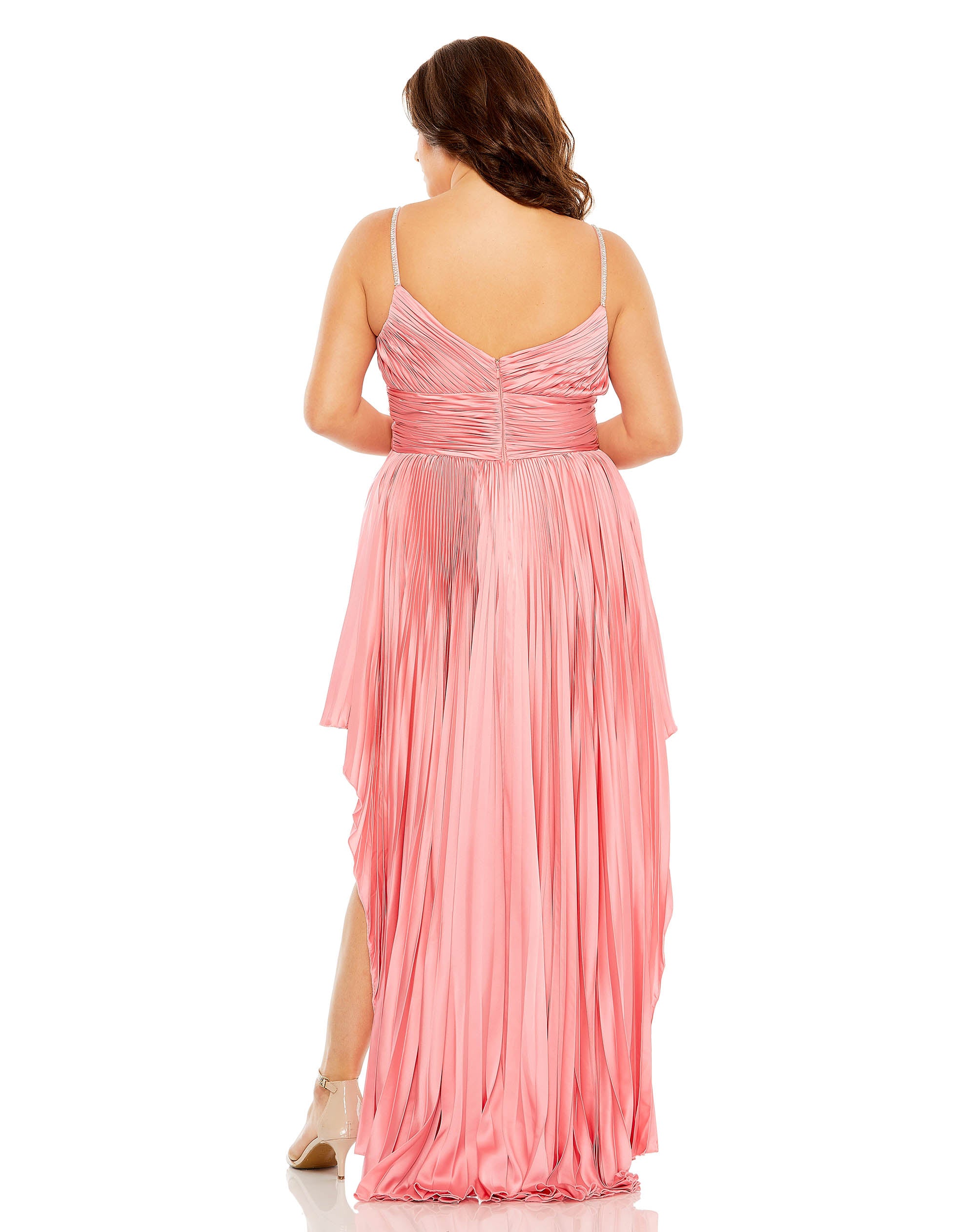 Rhinestone High Low Pleated Gown
