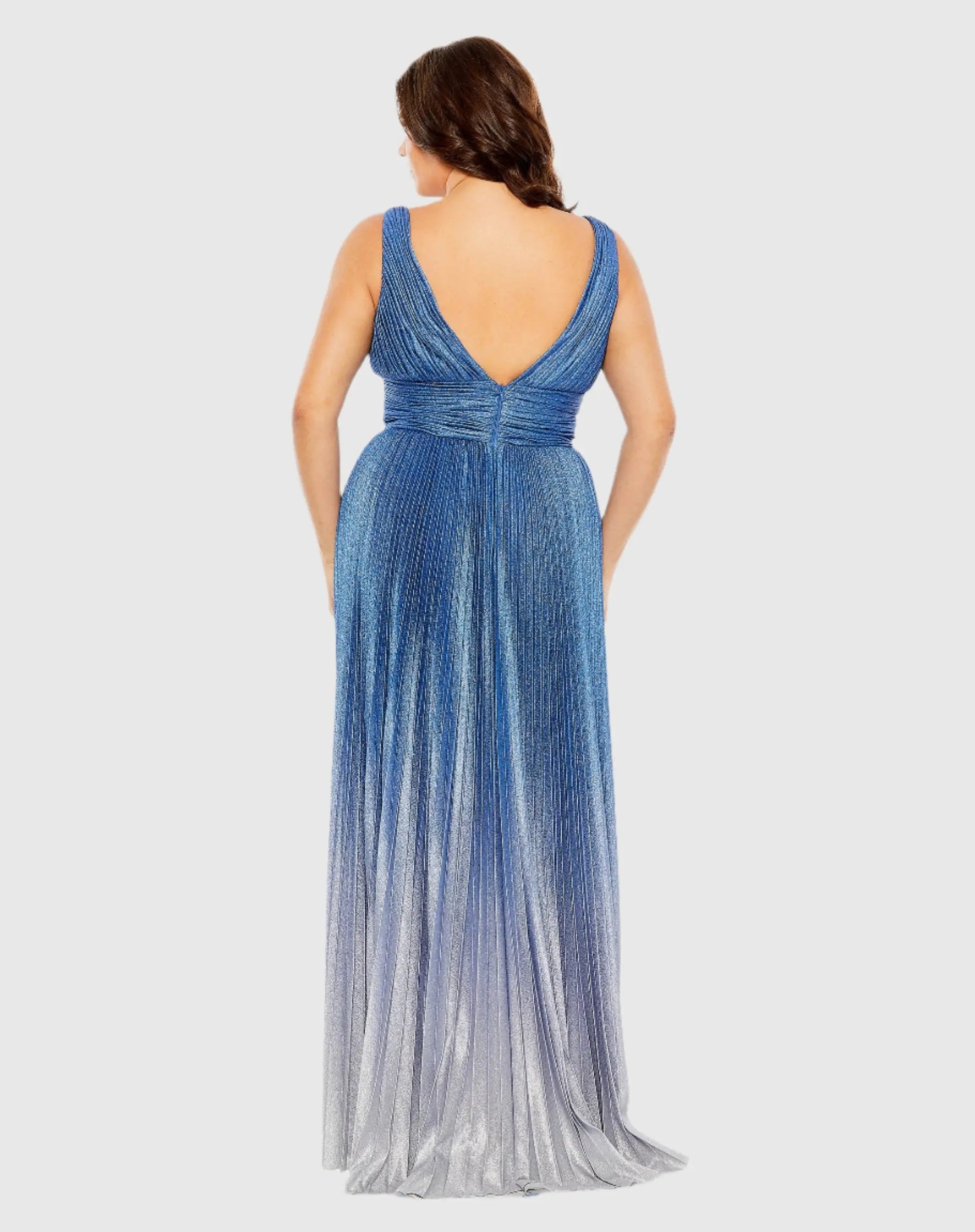 V-Neck Ombre Pleated Gown - Mac Duggal