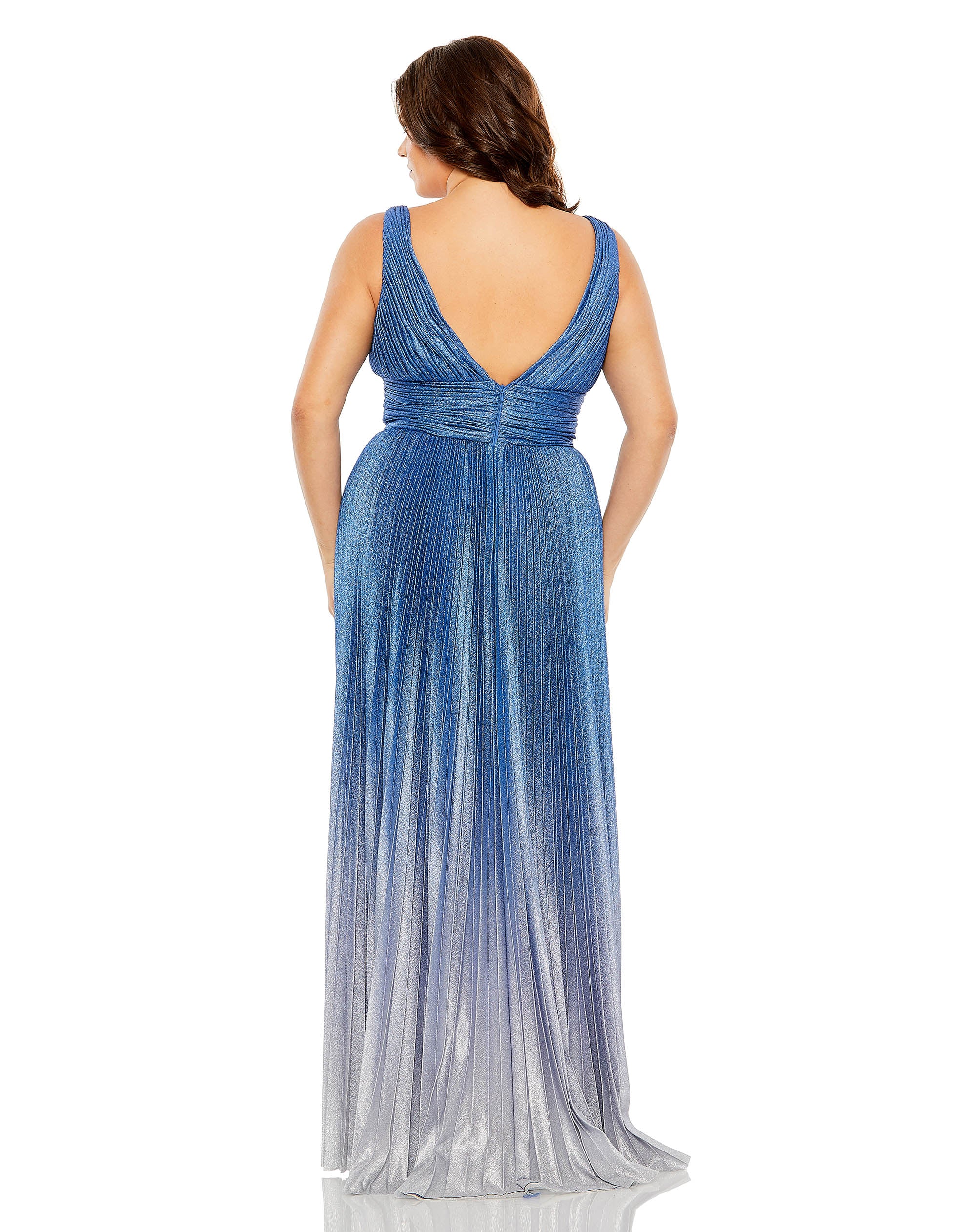 V-Neckline Ombre Pleated Gown