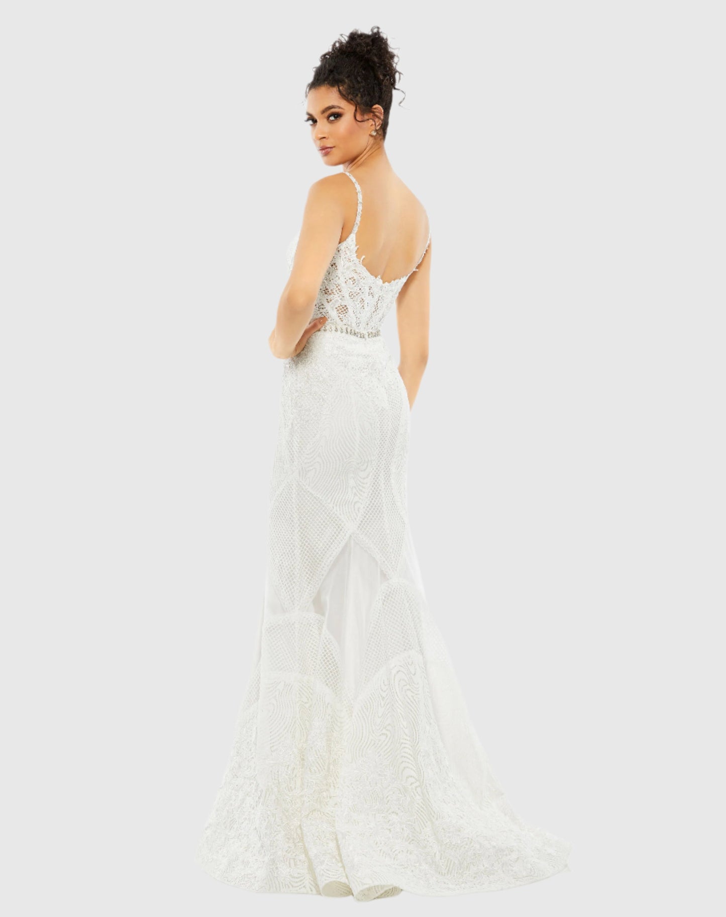 Embroidered Sleeveless Plunge Neck Trumpet Gown