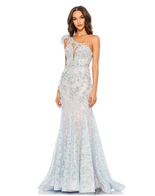 Embroidered Applique Feathered One Shoulder Gown – Mac Duggal