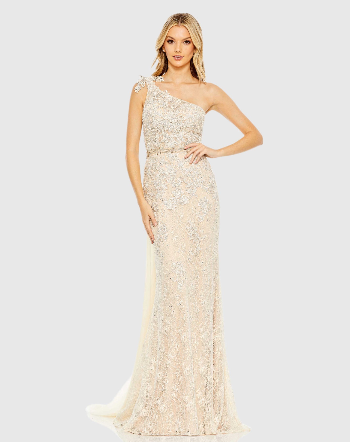 Lace One Shoulder Train Gown