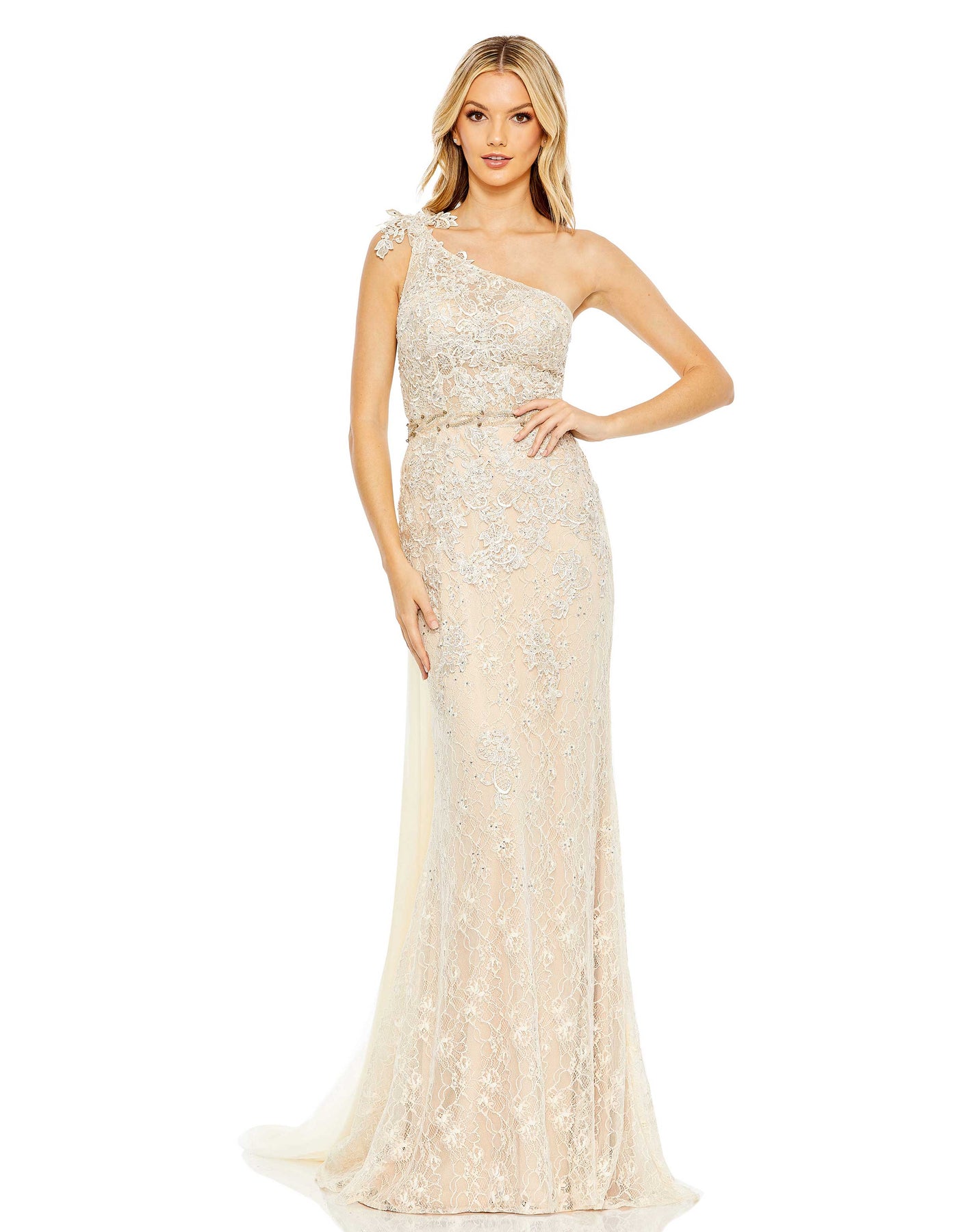 Lace One Shoulder Train Gown – Mac Duggal