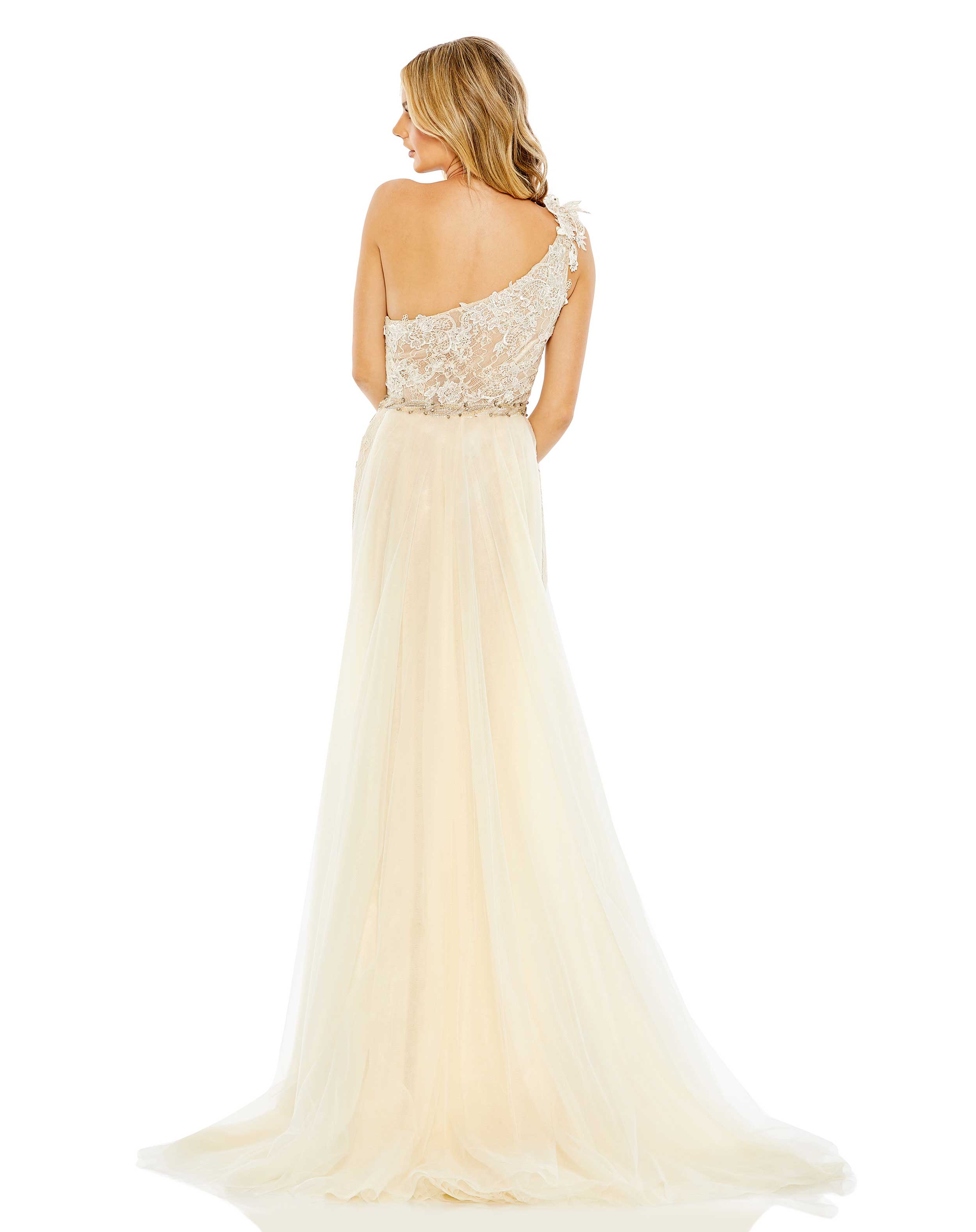 Lace One Shoulder Train Gown