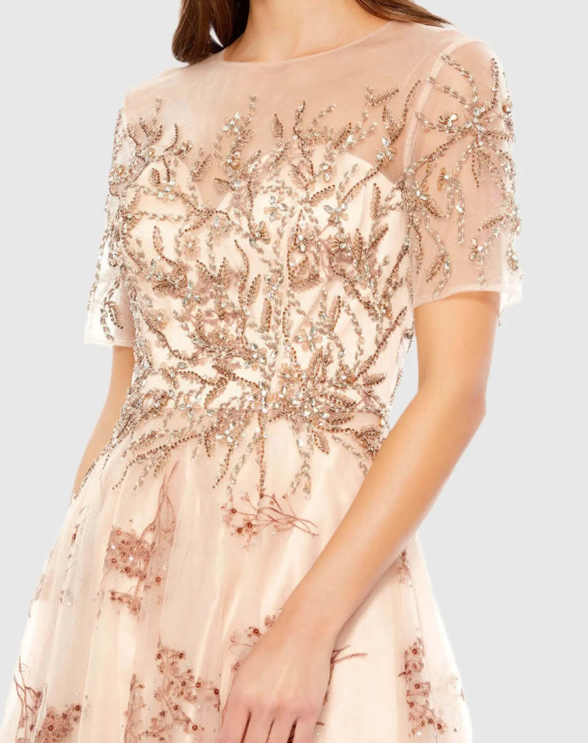 Embellished Illusion Short Sleeve A Line Gown - Mac Duggal Embellished Illusion Short Sleeve A Line Gown - Mac Duggal