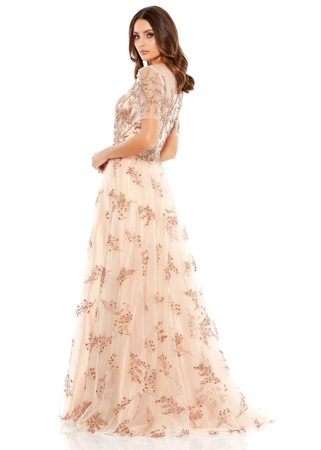 Embellished Illusion Cap Sleeve A Line Gown