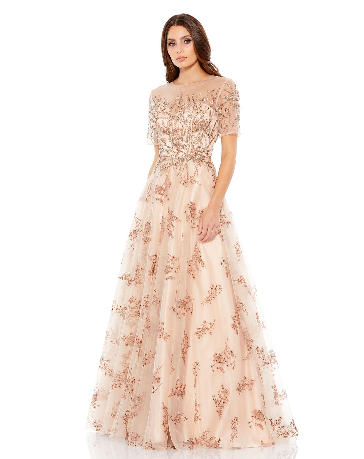 Embellished Illusion Cap Sleeve A Line Gown