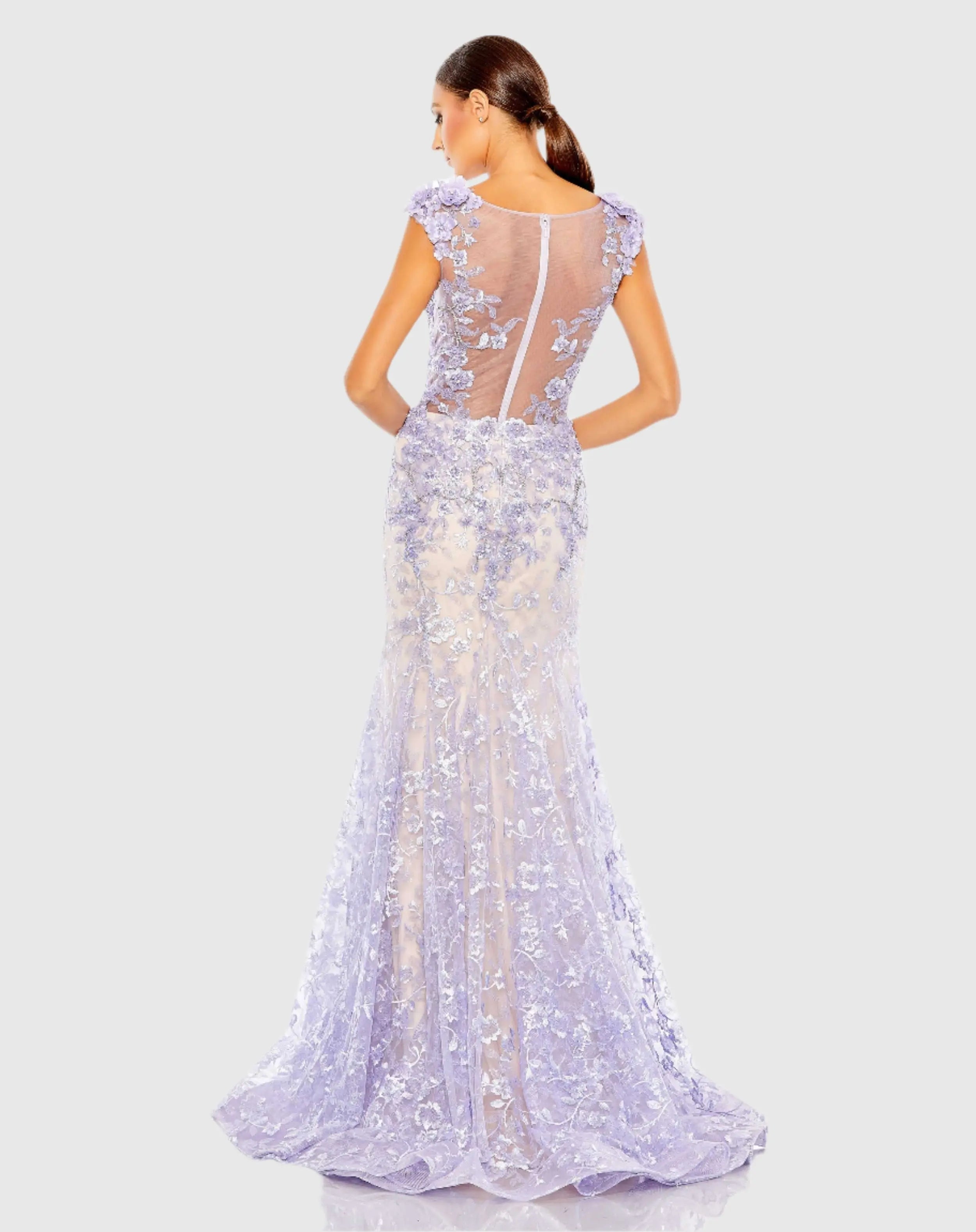 Embellished Cap Sleeve Illusion Neck Trumpet Gown - Mac Duggal