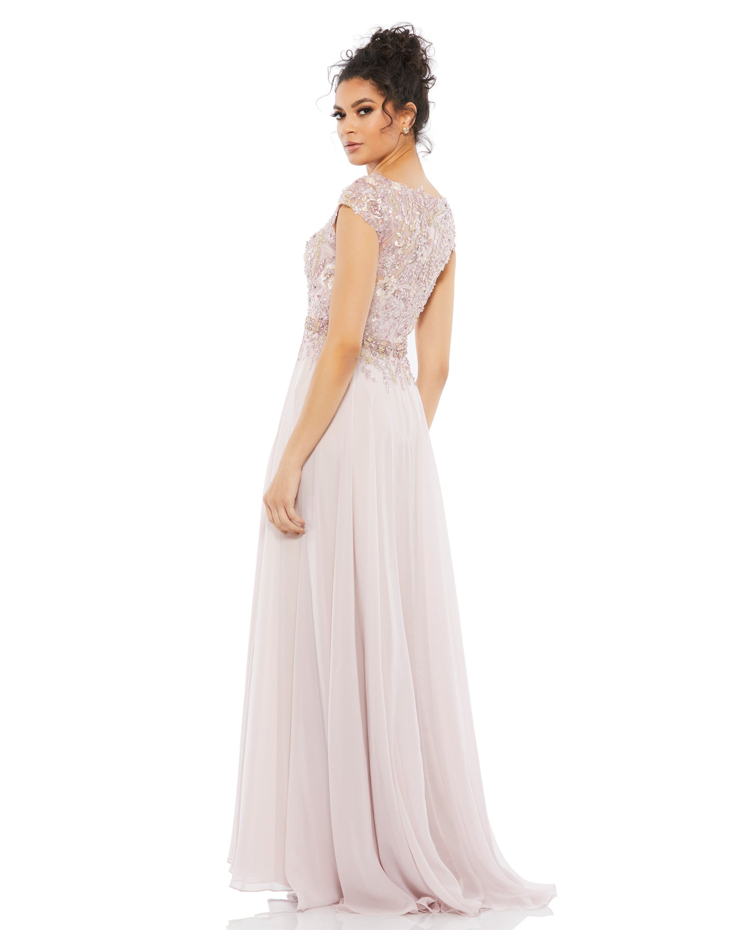 Embellished Cap Sleeve Bodice Flowy Gown