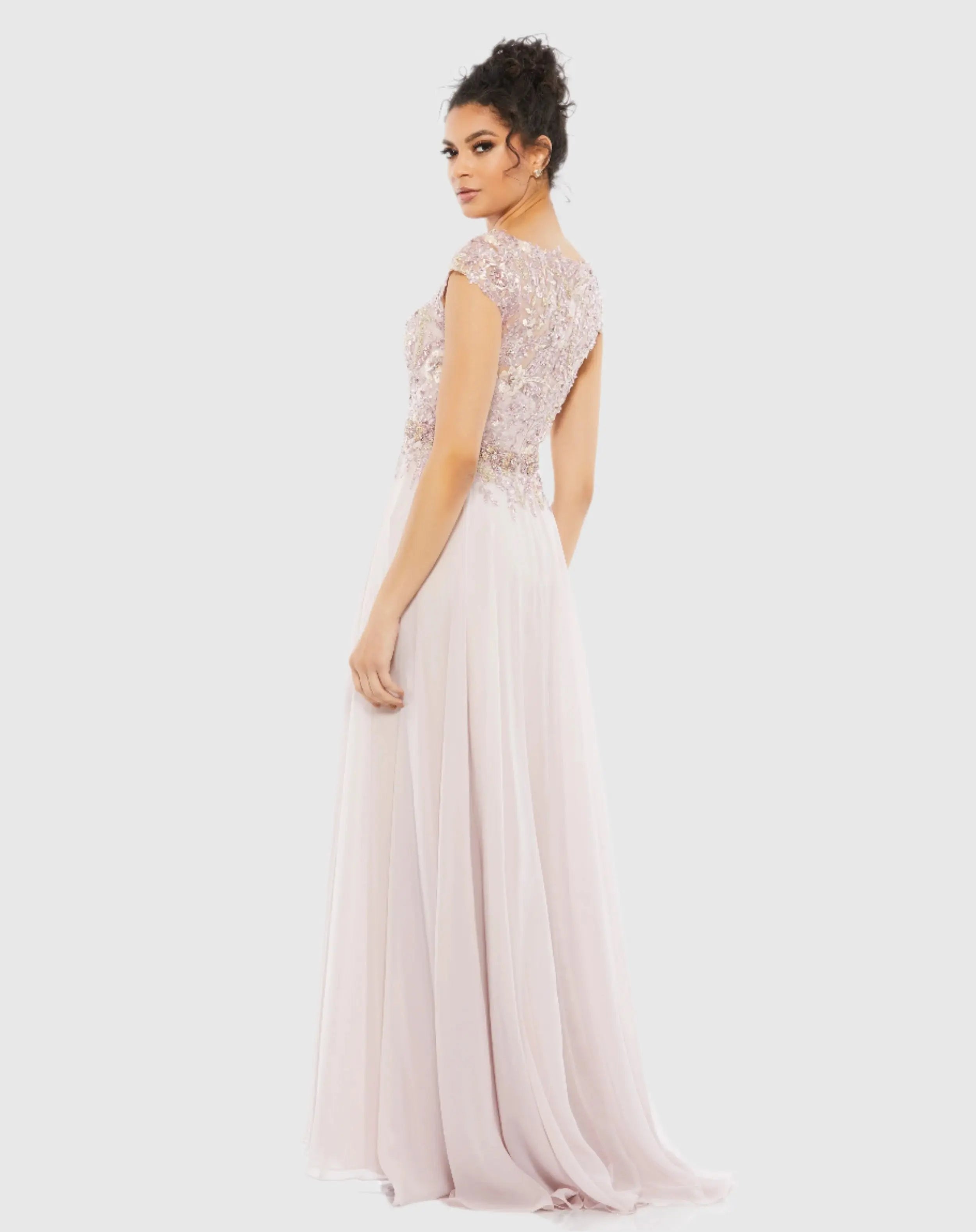 Pink Embellished Cap Sleeve Bodice Flowy Gown - Mac Duggal