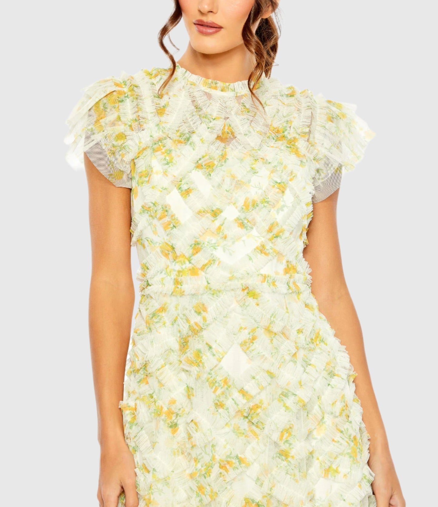 High Neck Ruffle Cap Sleeve Floral Dress