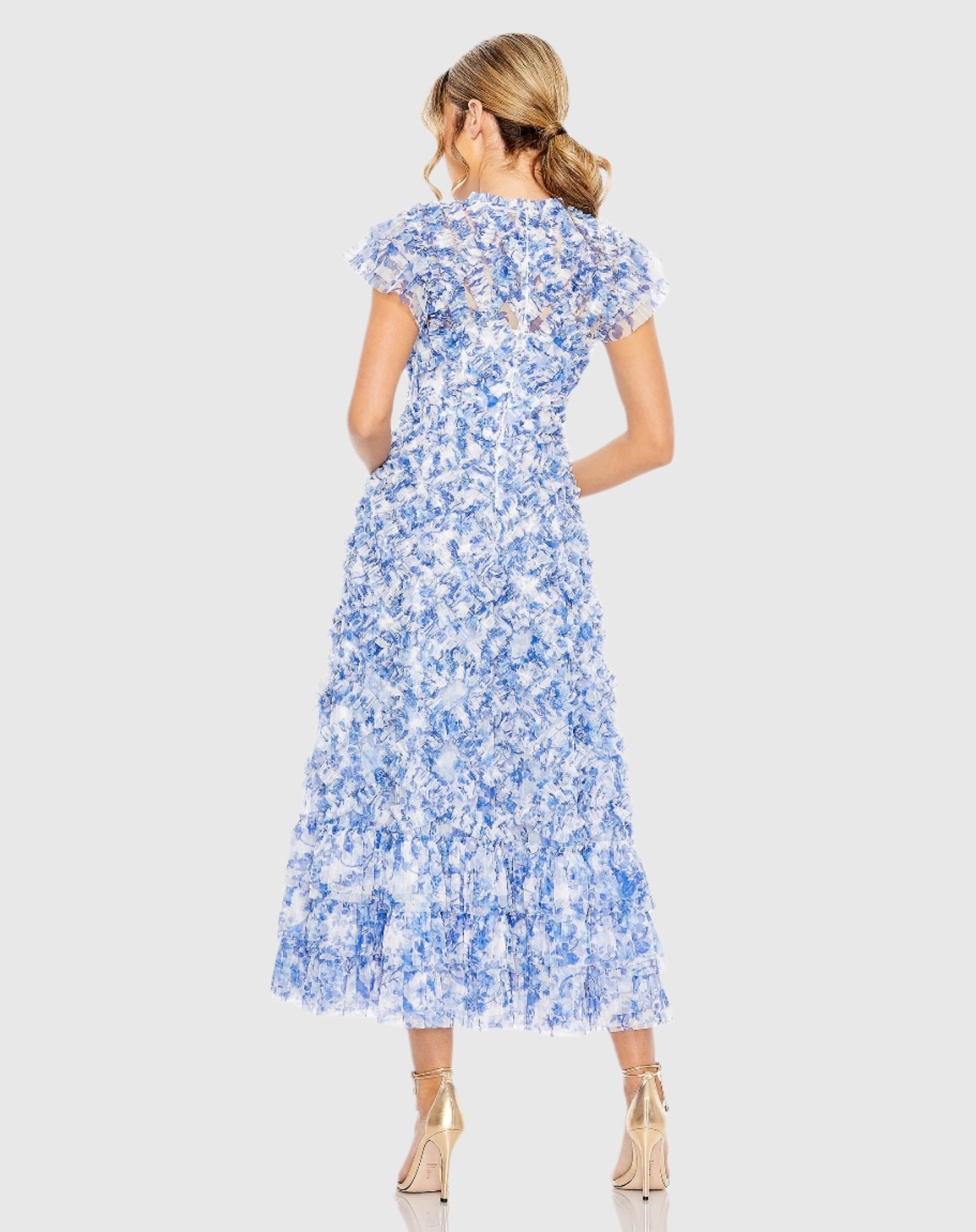 High Neck Ruffle Cap Sleeve Floral Dress