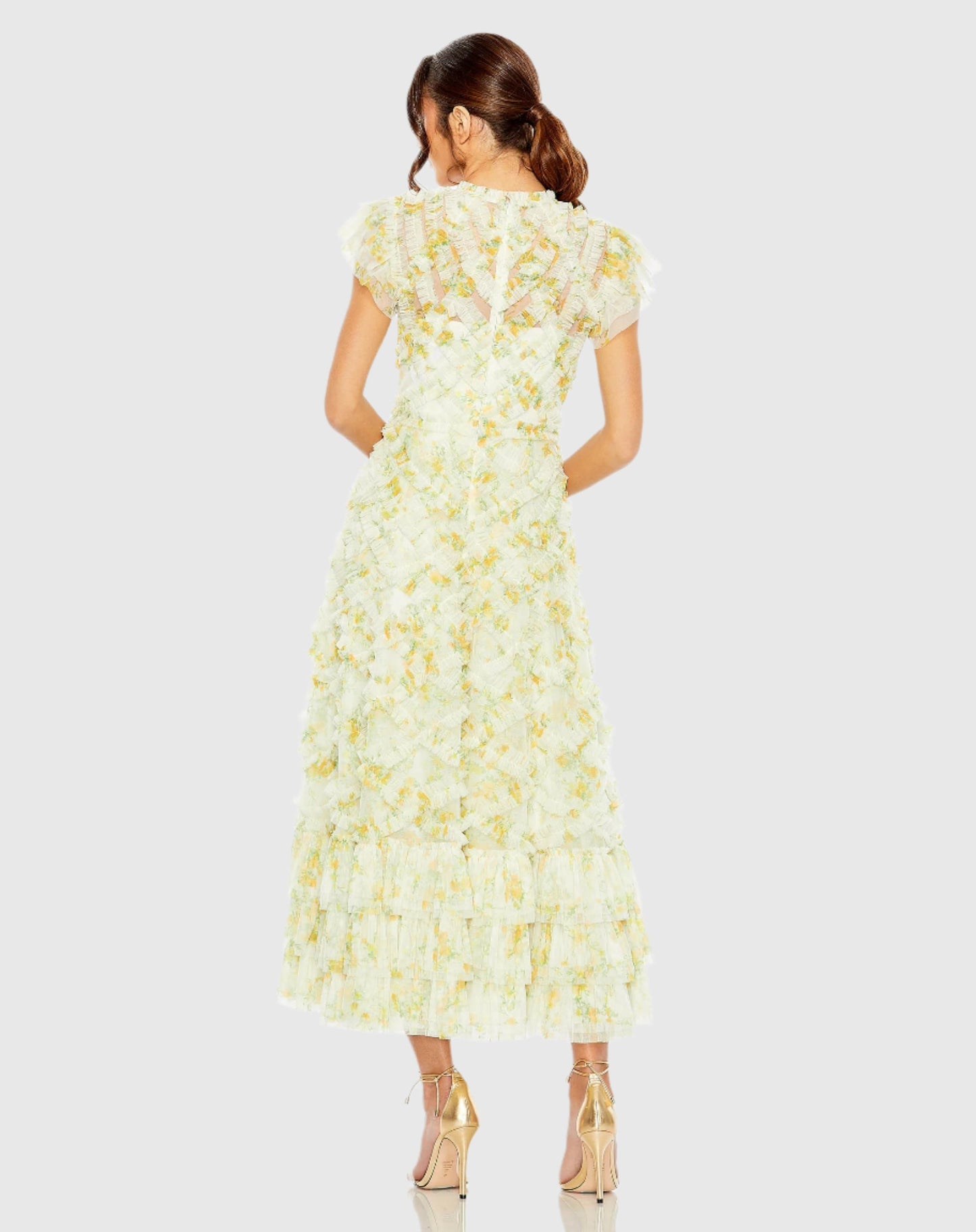 High Neck Ruffle Cap Sleeve Floral Dress