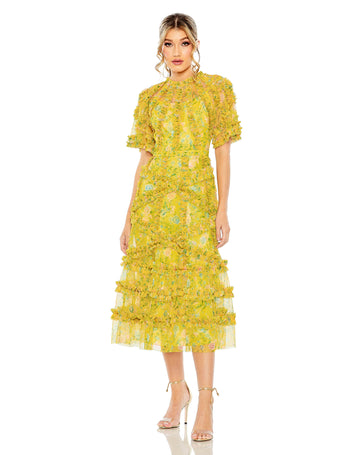 Floral Flutter Sleeve Mesh Print Dress – Mac Duggal