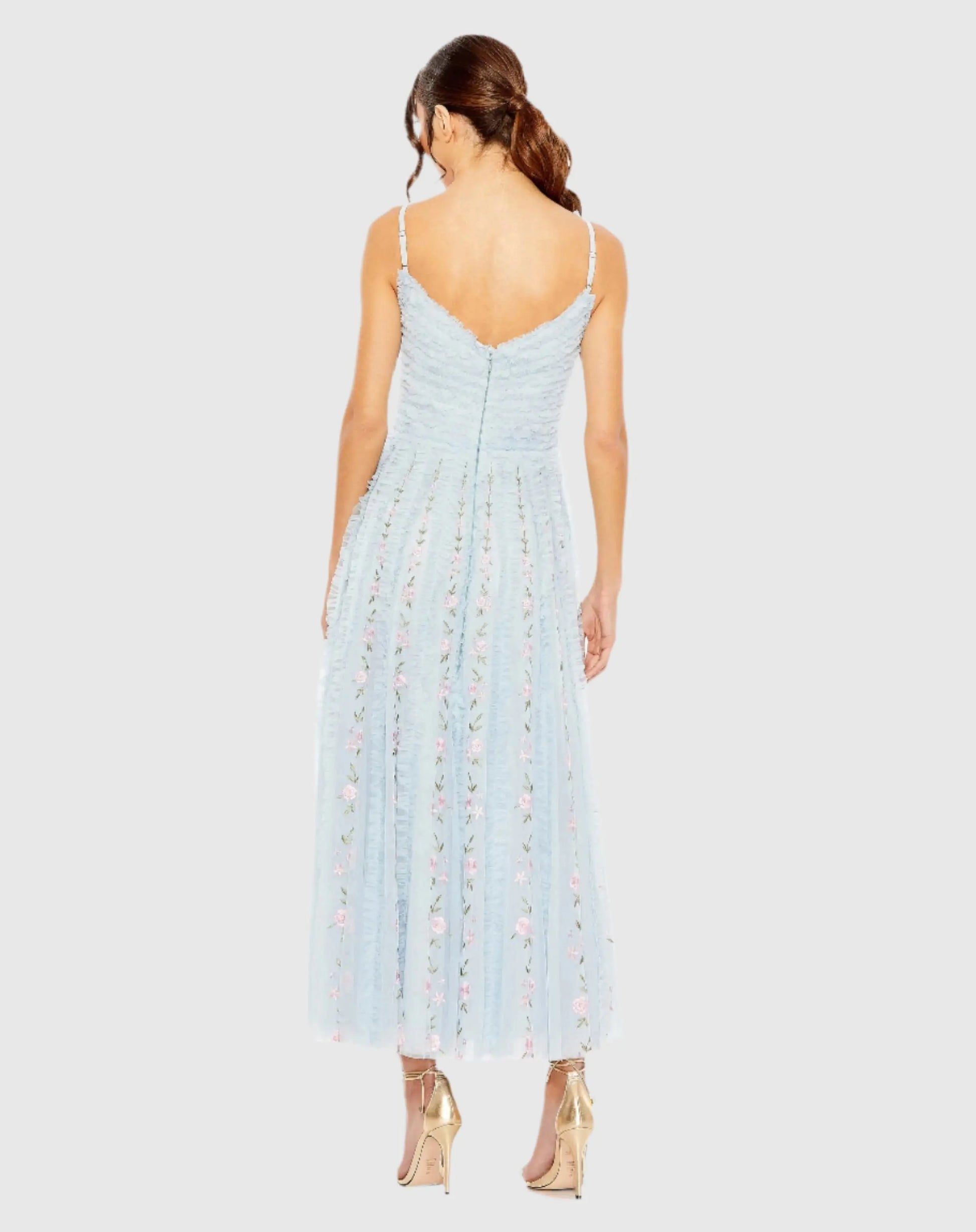 mac duggal blue bustier embroidered floral a-line dress white christmas dresses Mac Duggal