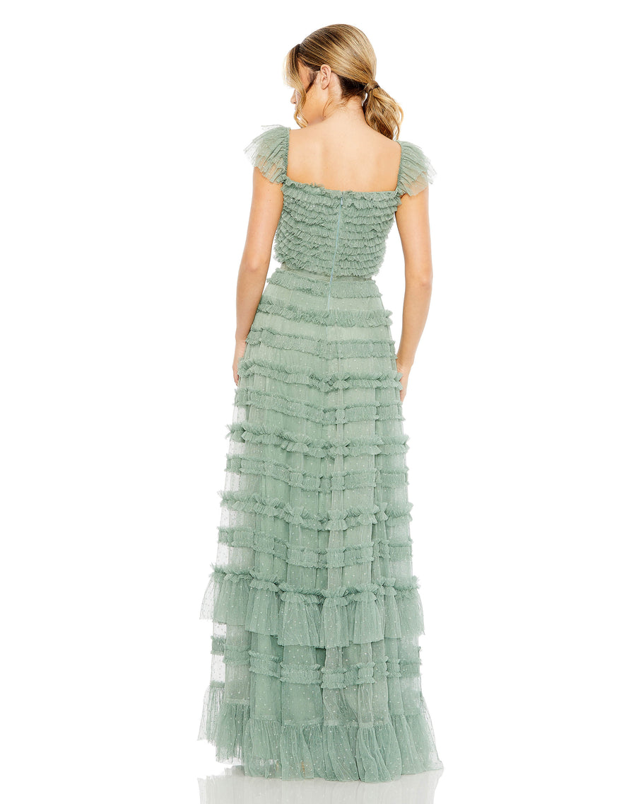 Ruffle Cap Sleeve Embellished Tiered Gown – Mac Duggal