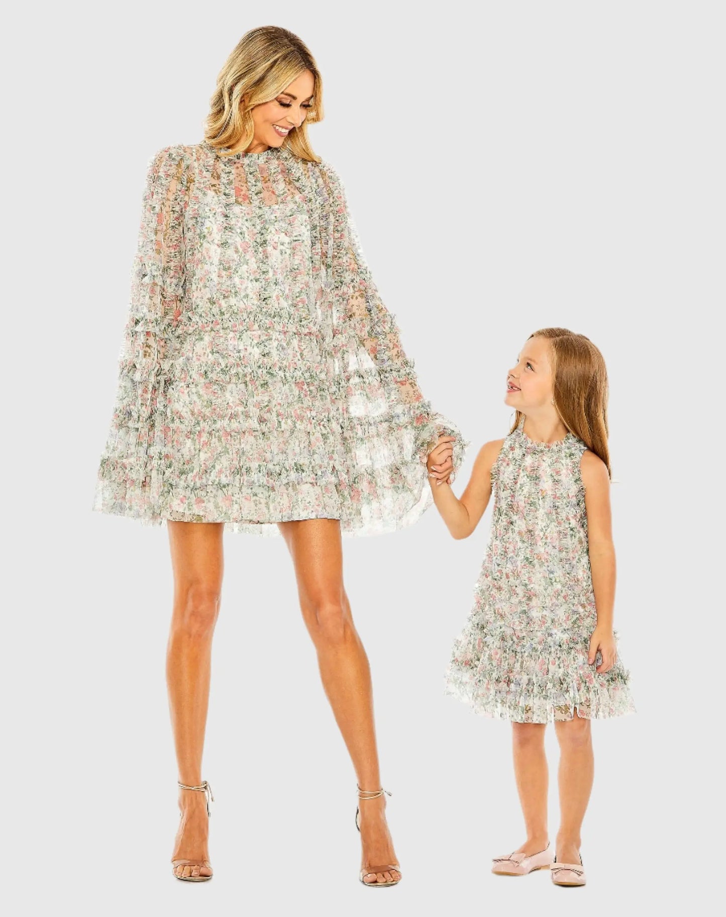 Girls Mesh Floral Print A-Line Dress - Mac Duggal