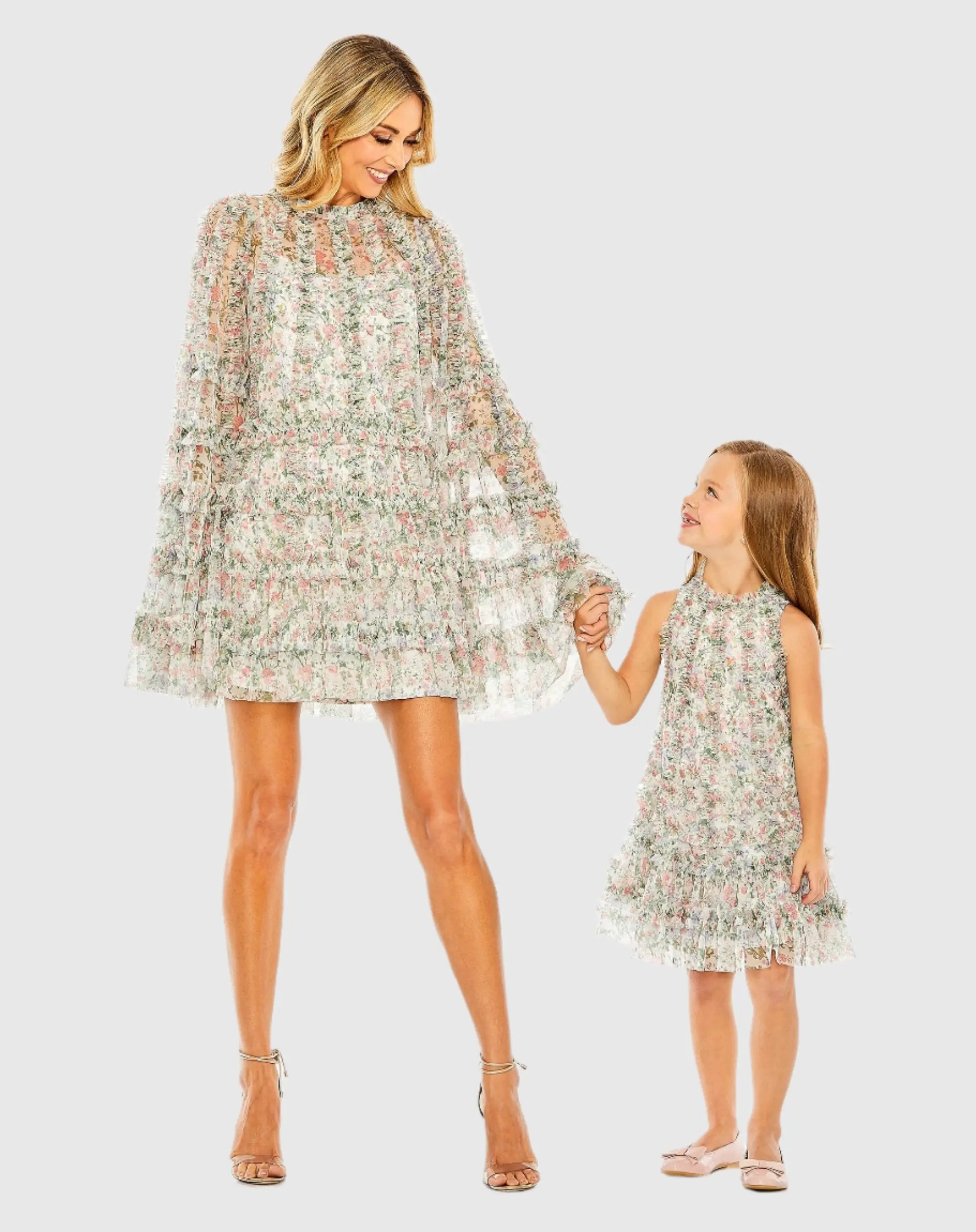 Girls Mesh Floral Print A-Line Dress - Mac Duggal