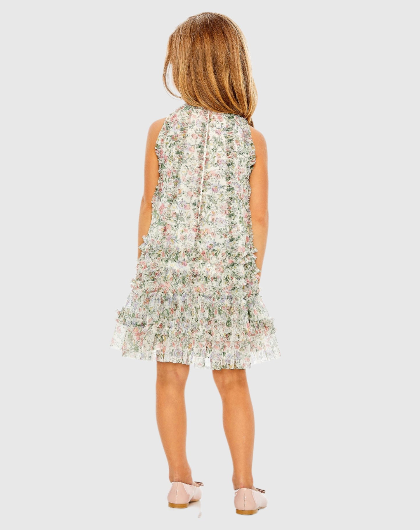 Vestido acampanado con estampado floral de malla para niñas