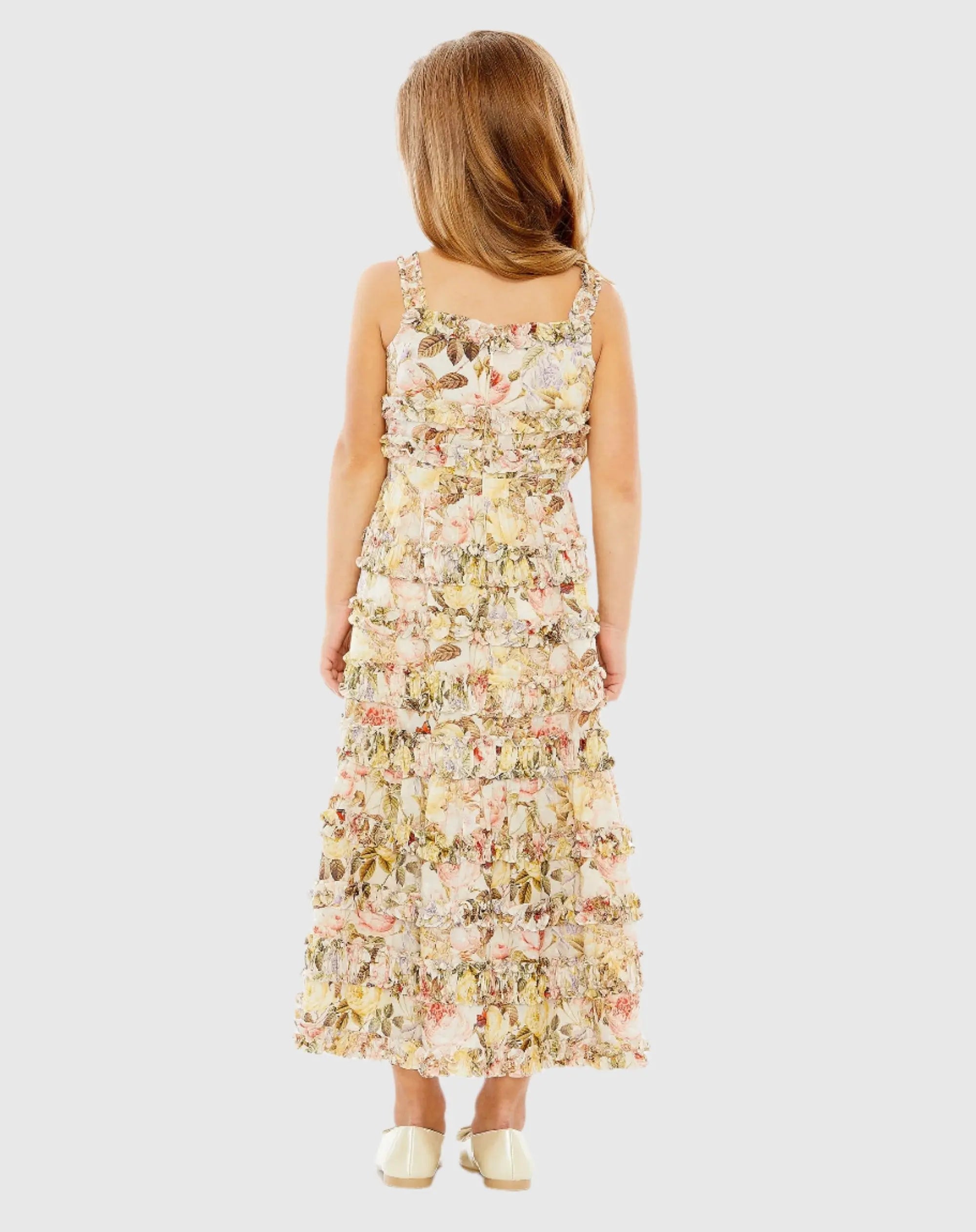 Girls Floral Print Ruffle Tiered Midi Dress - Mac Duggal