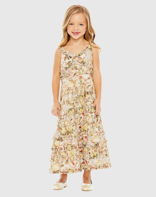 Robe midi à volants et imprimé floral pour fille 