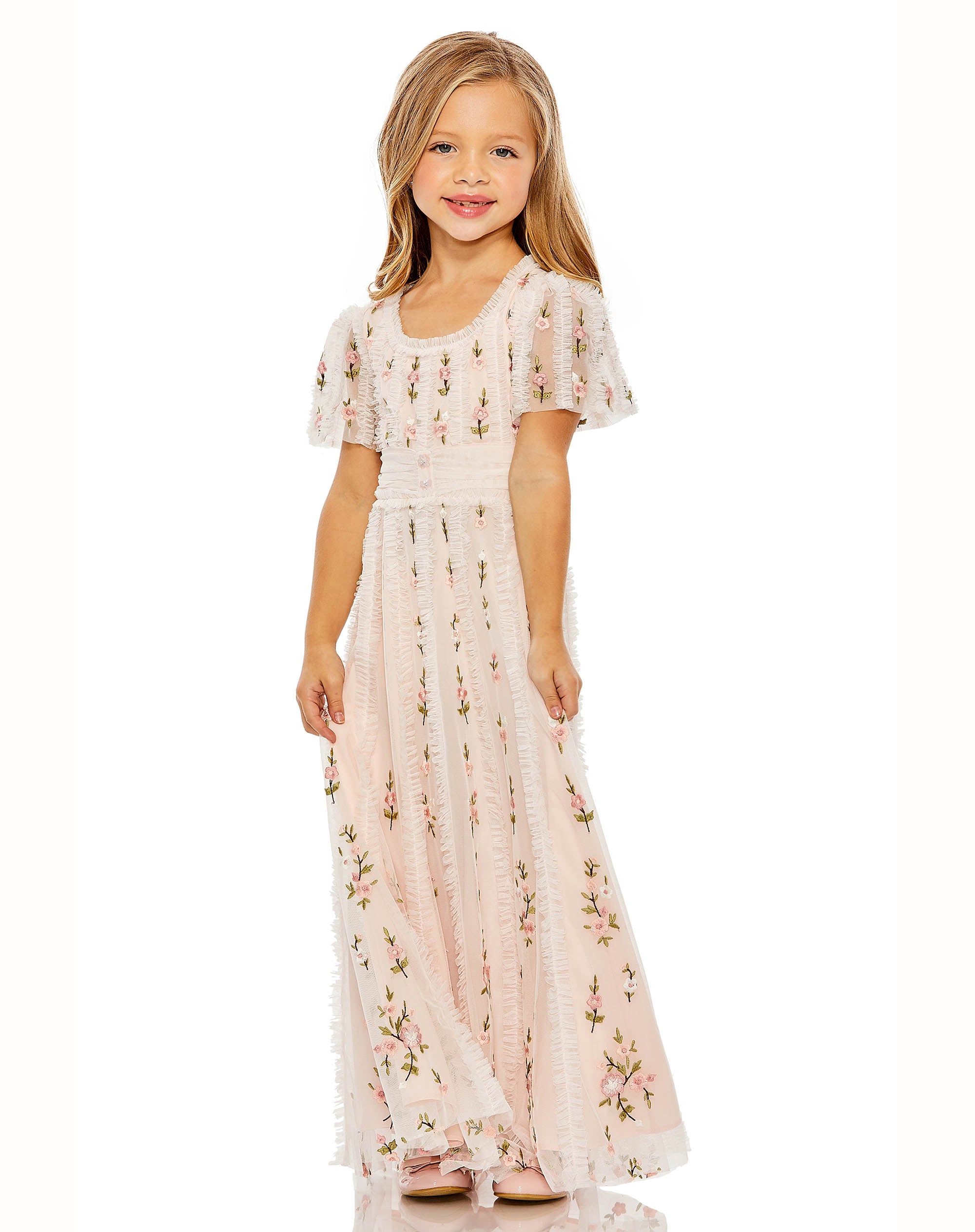 Girls Ruffle Flutter Sleeve Floral Mini Dress