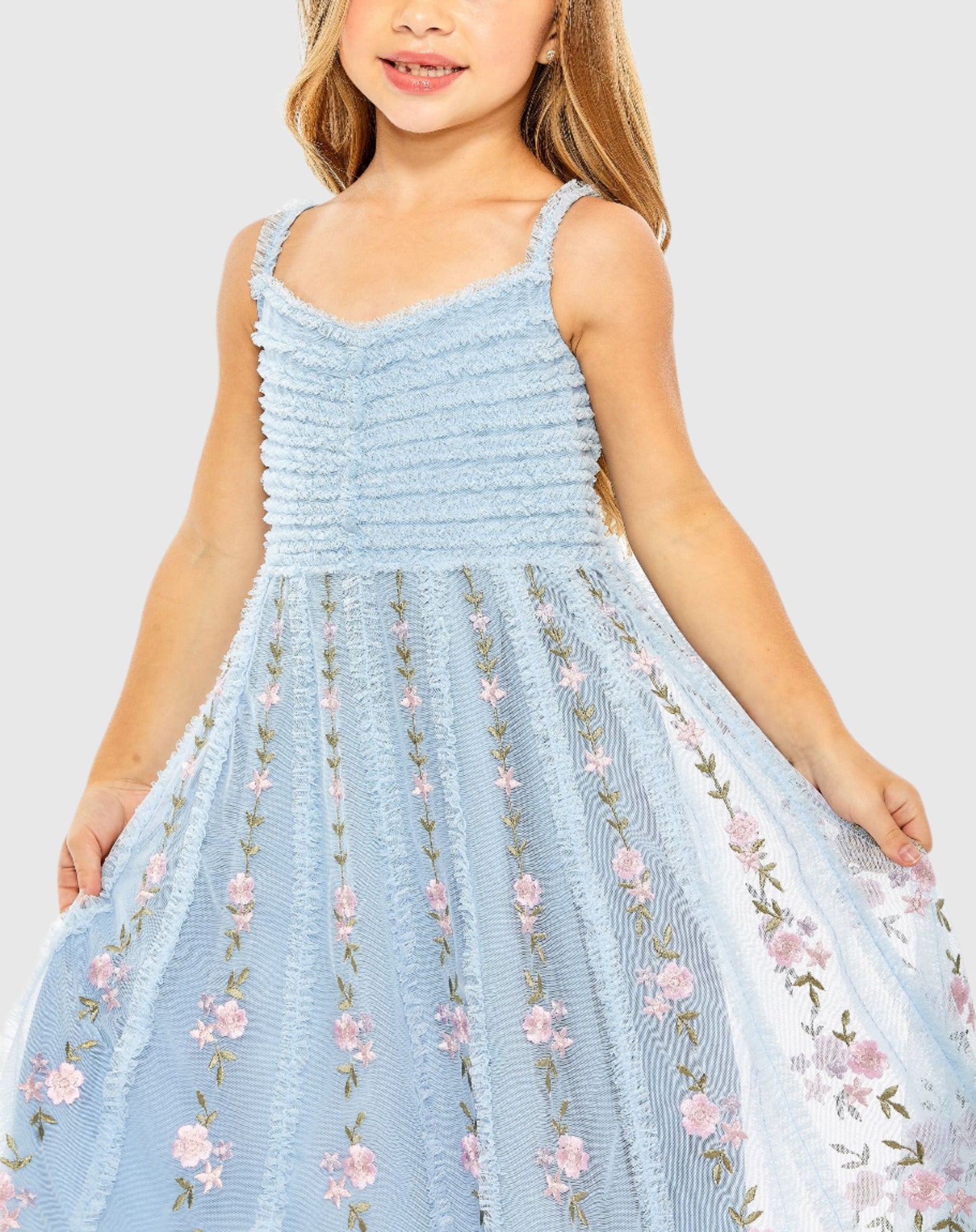 Minivestido con detalle de bordado floral y volantes para niñas 