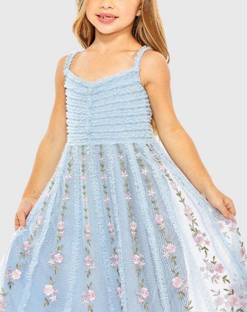 Mädchen Minikleid mit Rüschen und Blumenstickerei 