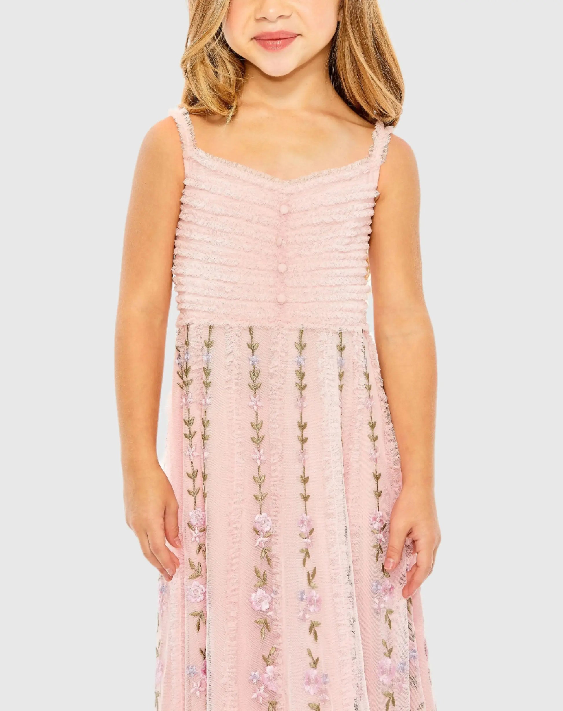 Pink Girls Ruffle Floral Embroidered Detail Mini Dress | Mac Duggal Rosewater Multi / 8 Pink Girls Ruffle Floral Embroidered Detail Mini Dress | Mac Duggal Rosewater Multi / 8
