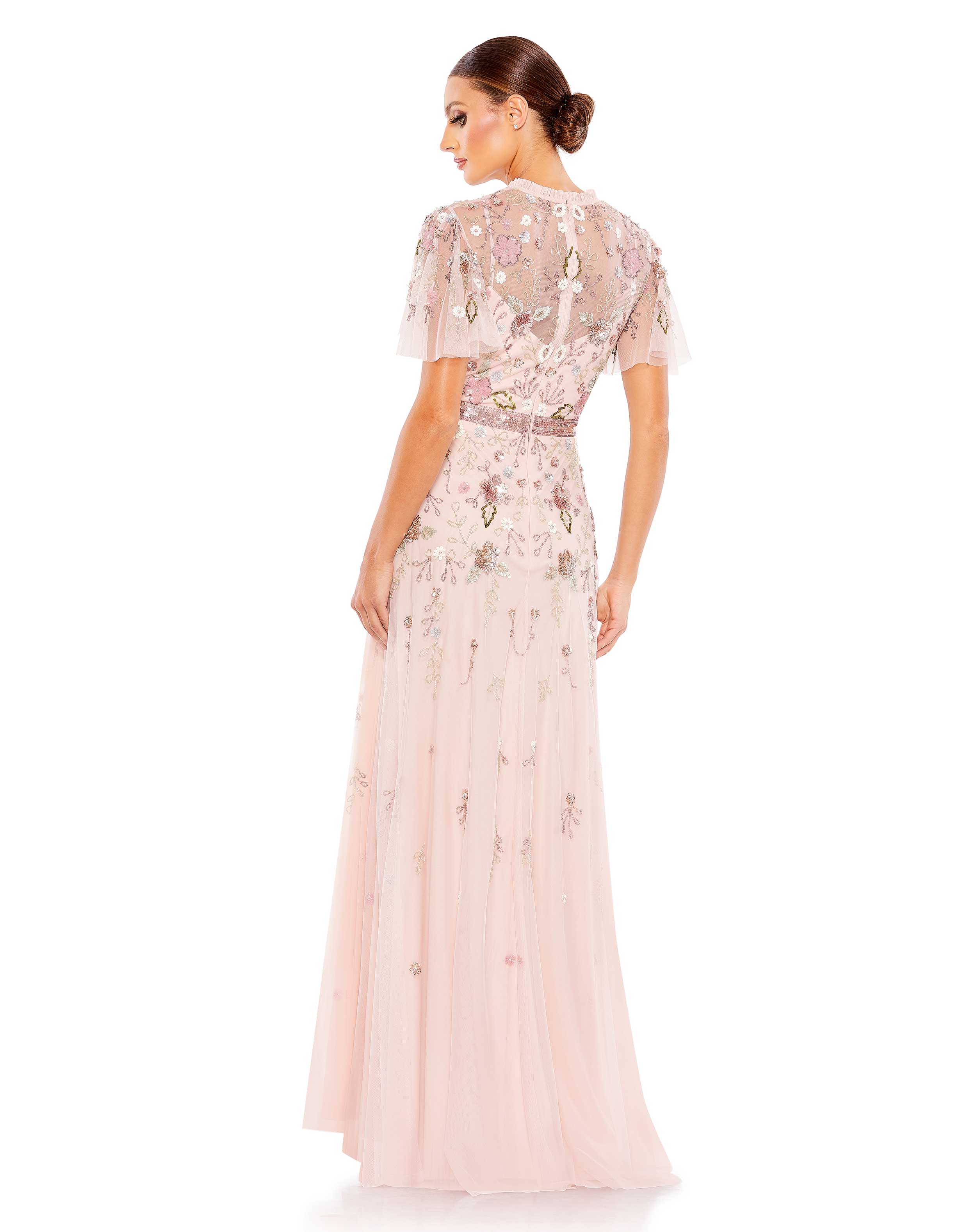 Embellished High Neck Butterfly Sleeve Gown