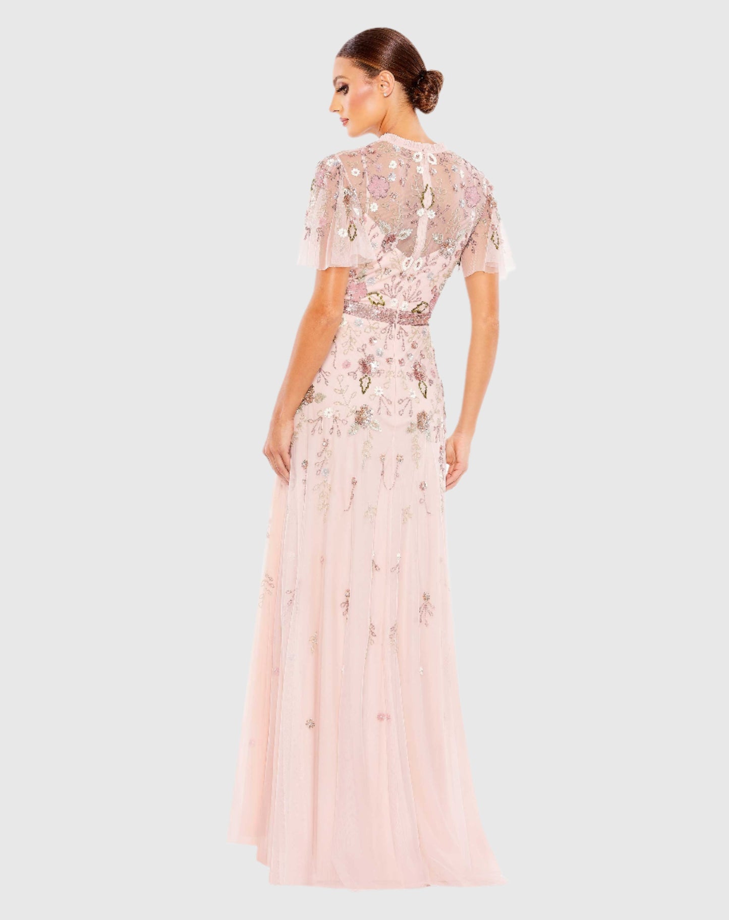 Embellished High Neck Butterfly Sleeve Gown