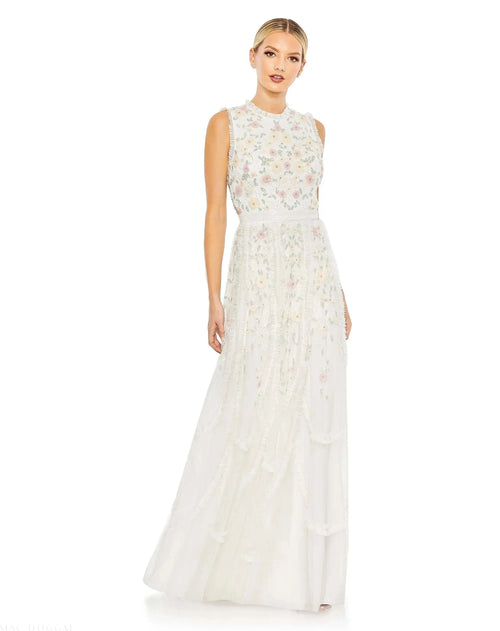 Ivory Embroidered High Neck Sleeveless Ruffled Gown - FINAL SALE - Mac Duggal