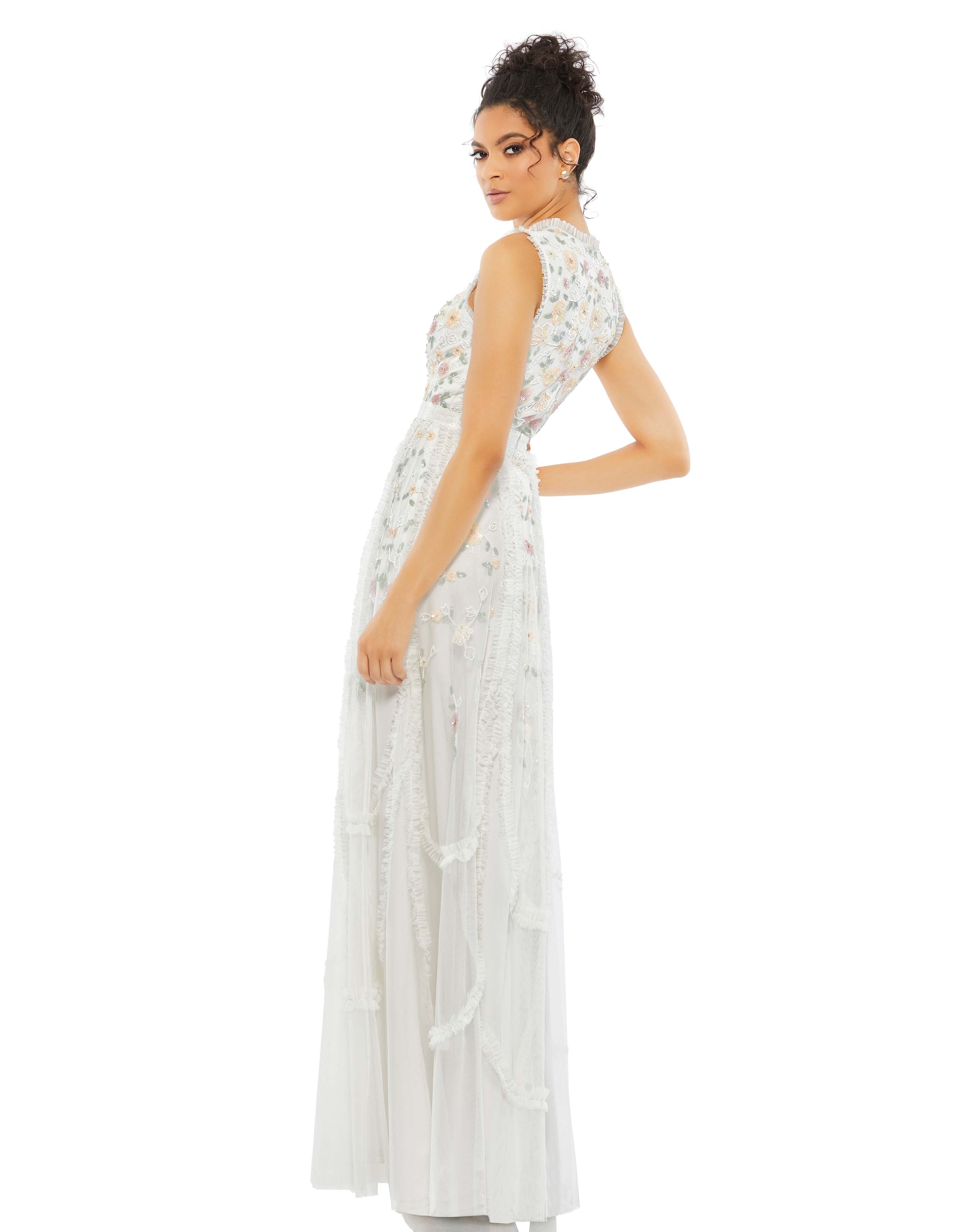 Embellished High Neck Sleeveless Ruffled Gown - FINAL SALE