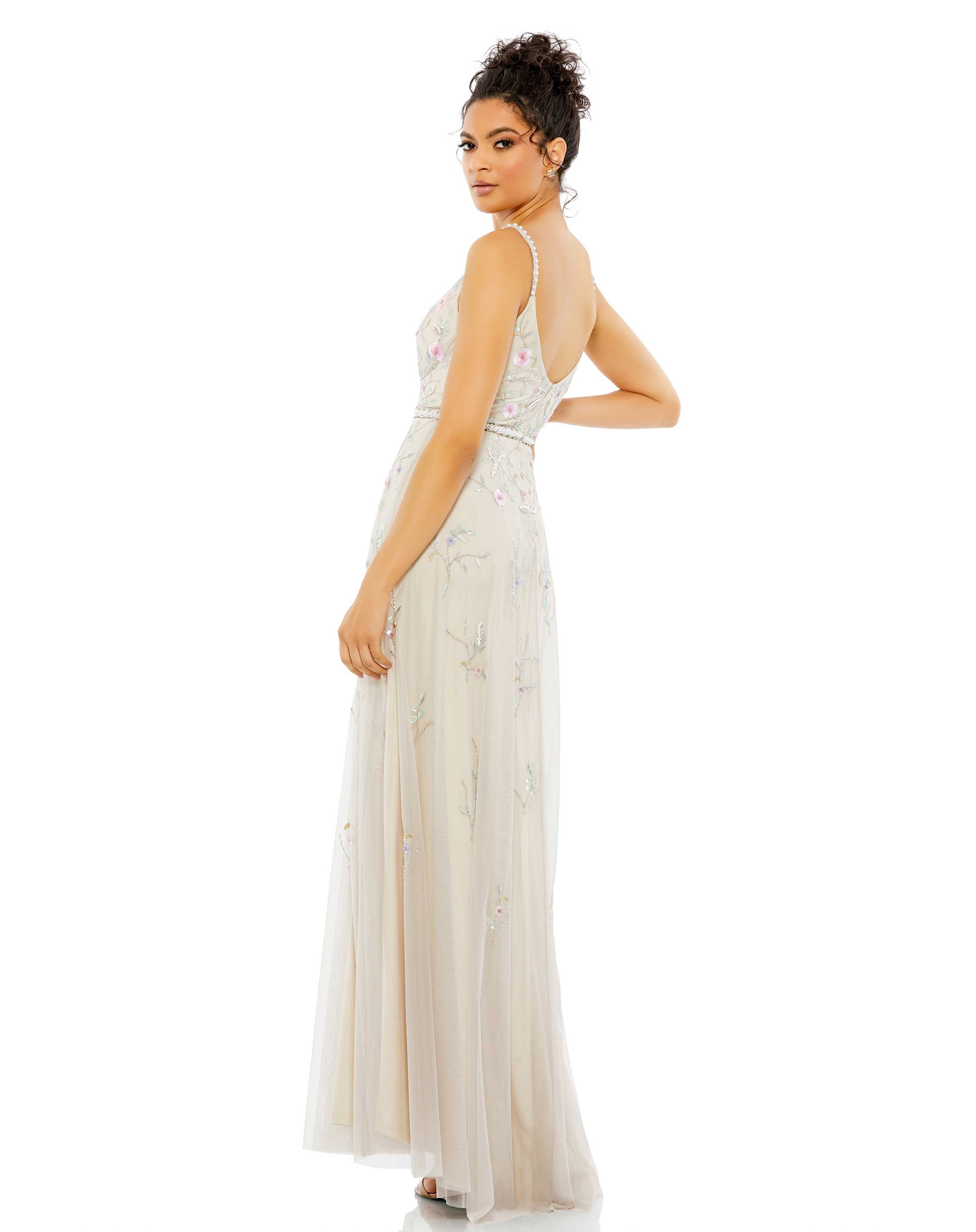 Embellished Sleeveless Wrap Over Gown
