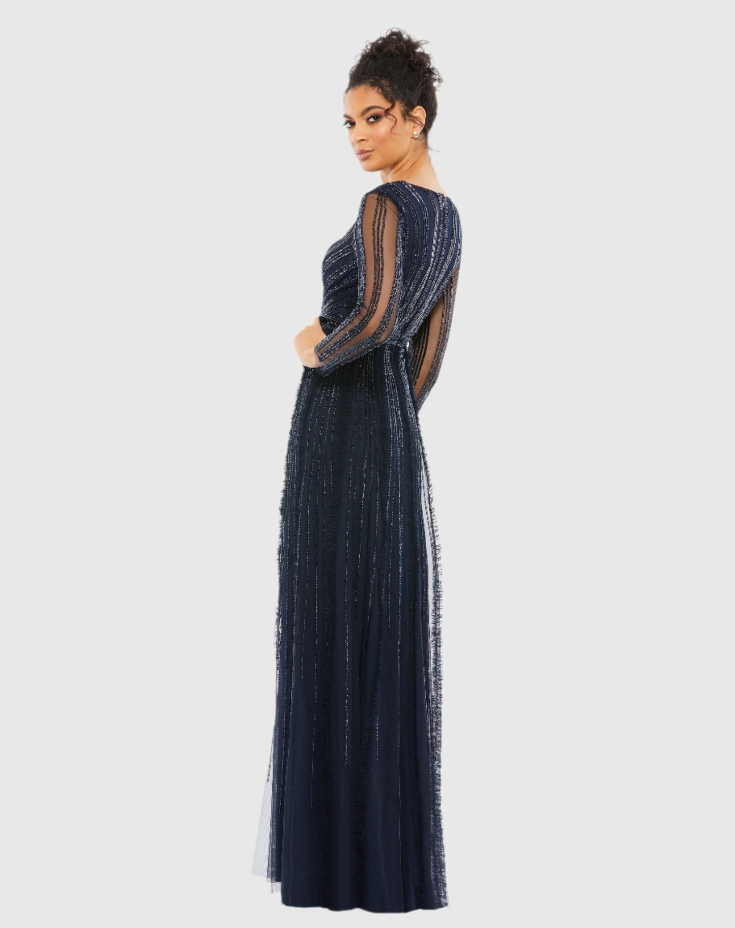 Faux Wrap Illusion Long Sleeve Gown