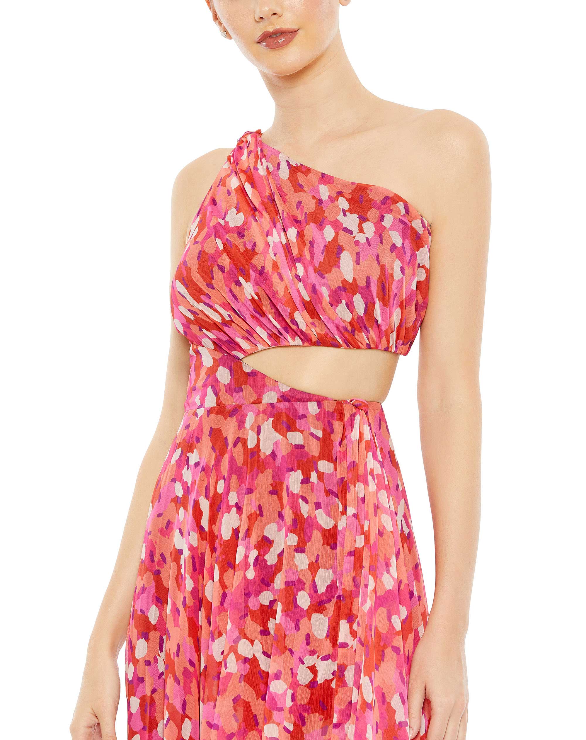 Printed One Shoulder Cut Out Hi-Lo Gown