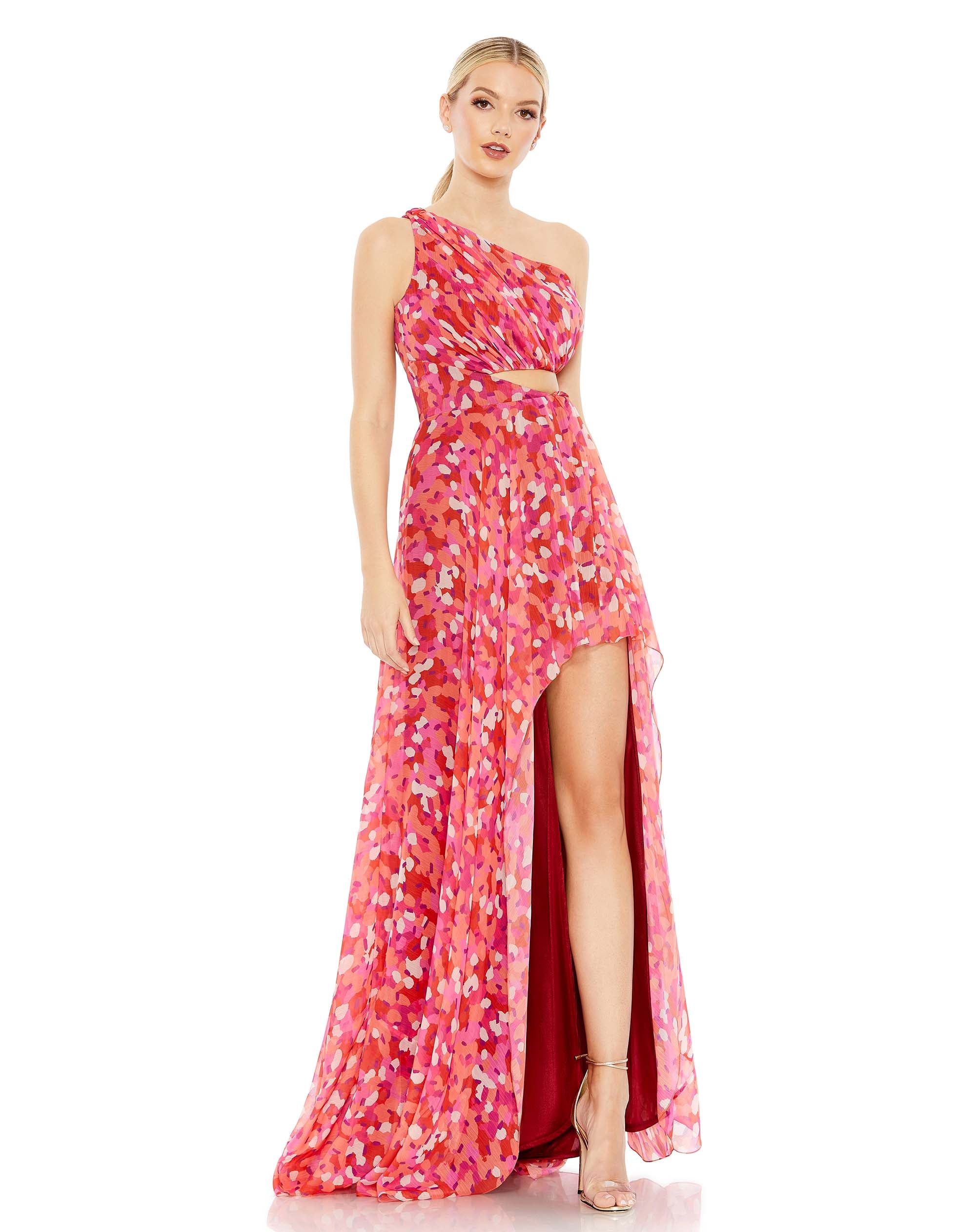 Printed One Shoulder Cut Out Hi-Lo Gown - FINAL SALE