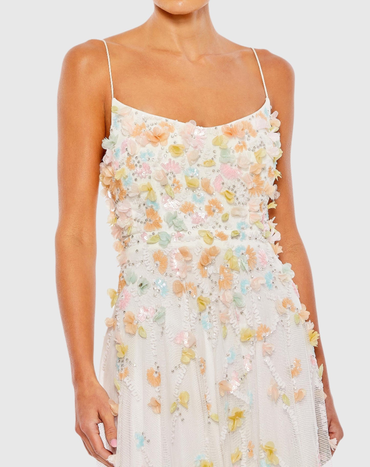 Robe camisole à fleurs 3D perlée, à volants, haute et basse, à lacets