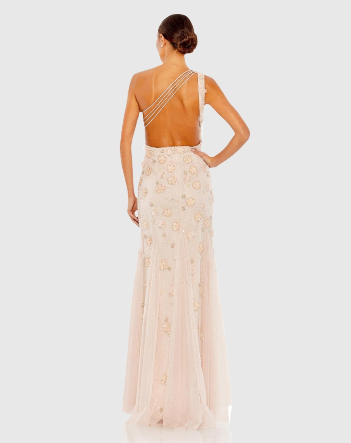 Embellished One Shoulder Strappy Trumpet Gown