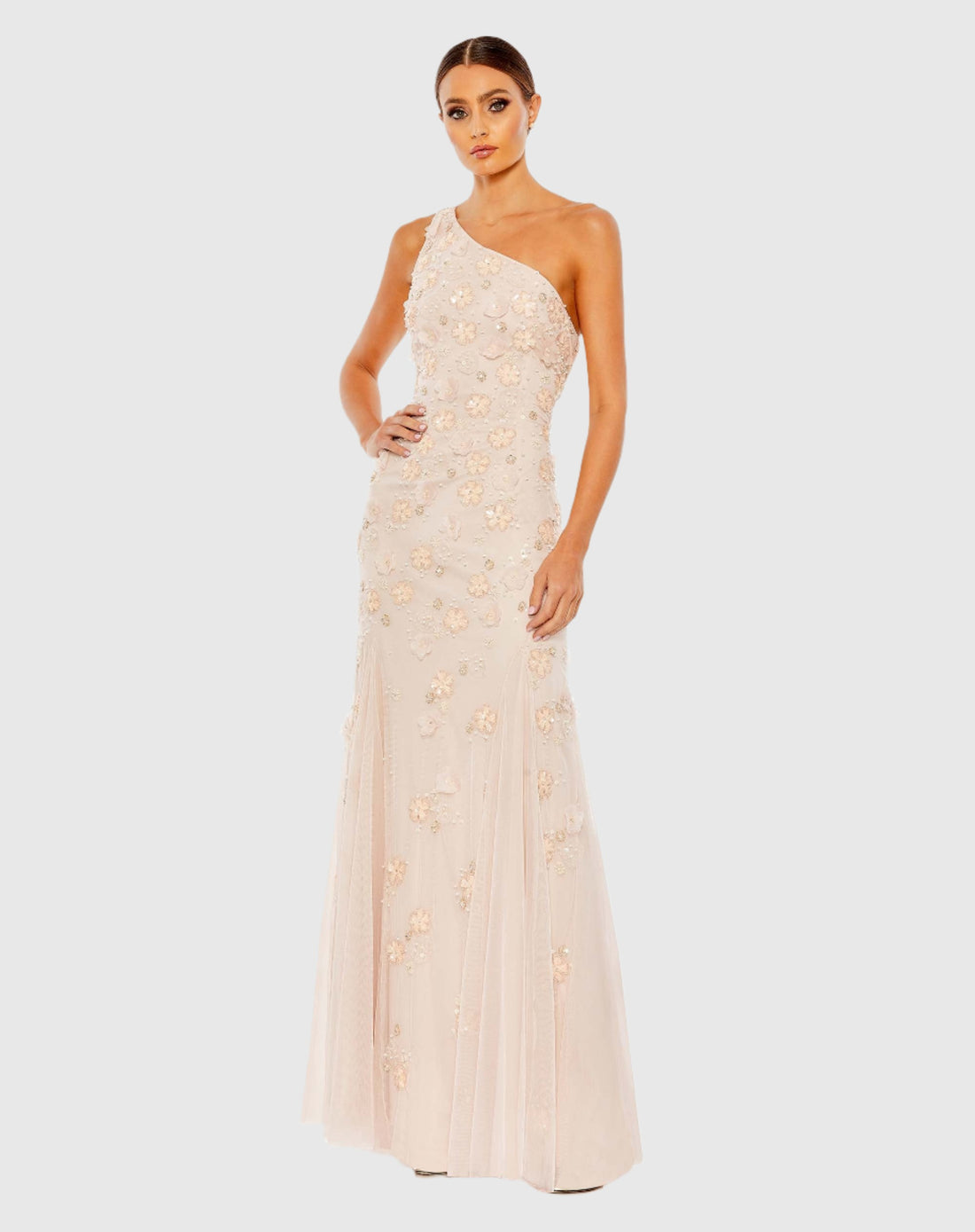 Embellished One Shoulder Strappy Trumpet Gown