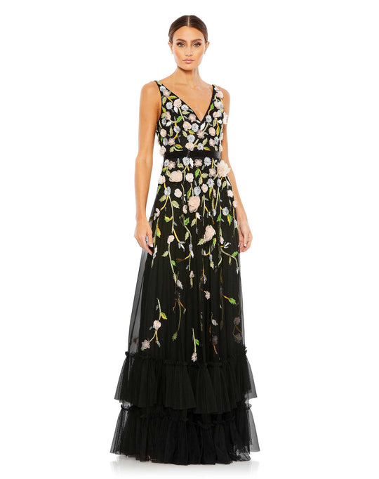 Embellished Sleeveless V Neck A Line Gown – Mac Duggal