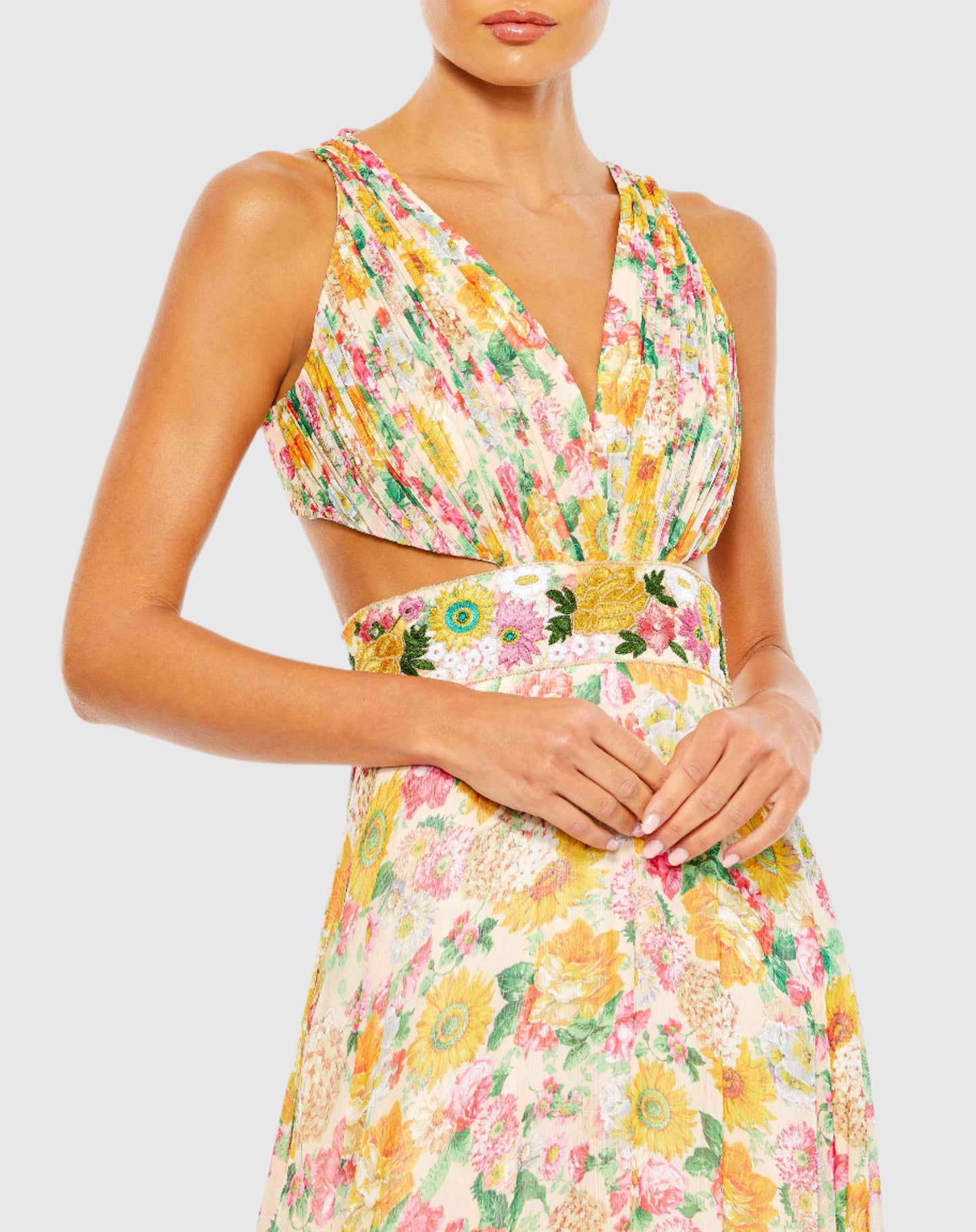 Floral Print Cut Out Lace Up Tiered Gown - FINAL SALE