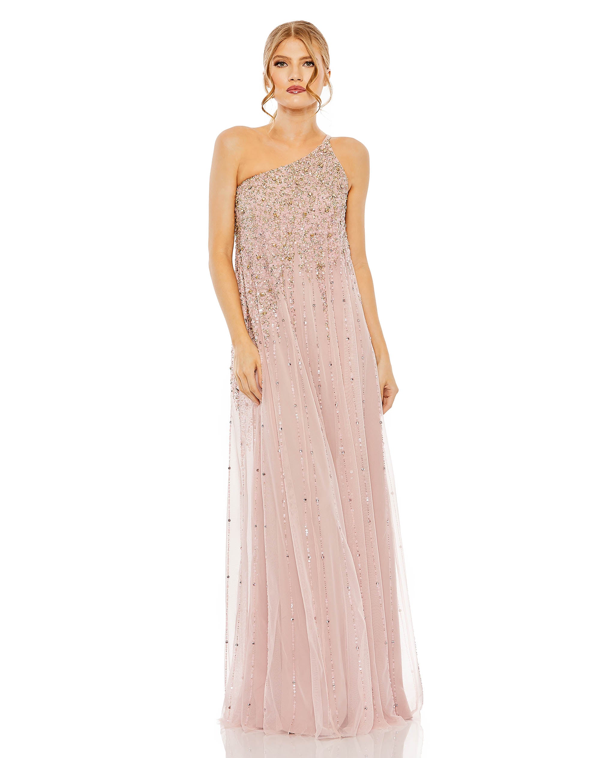 One Shoulder Embellished Trapeze A Line Gown