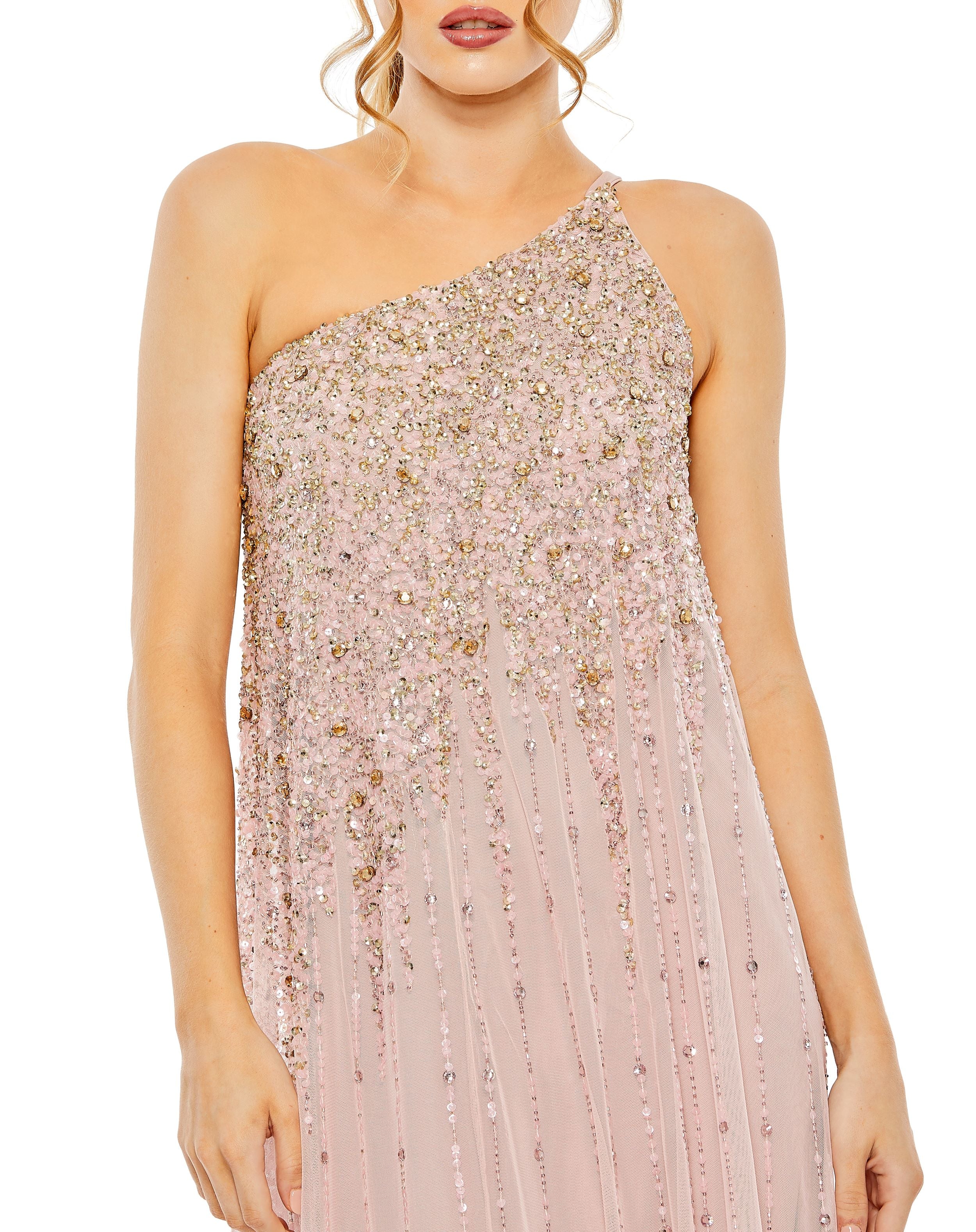 One Shoulder Embellished Trapeze A Line Gown