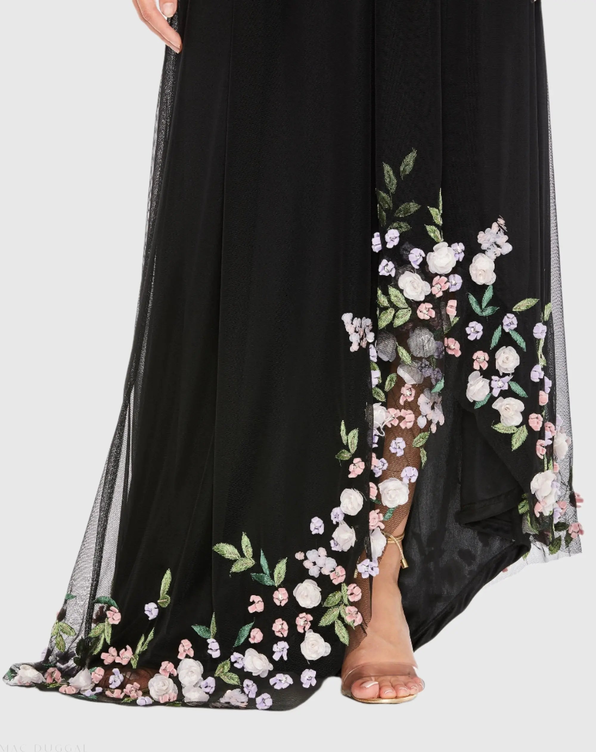 Black One Shoulder Embellished Trapeze Gown | Mac Duggal